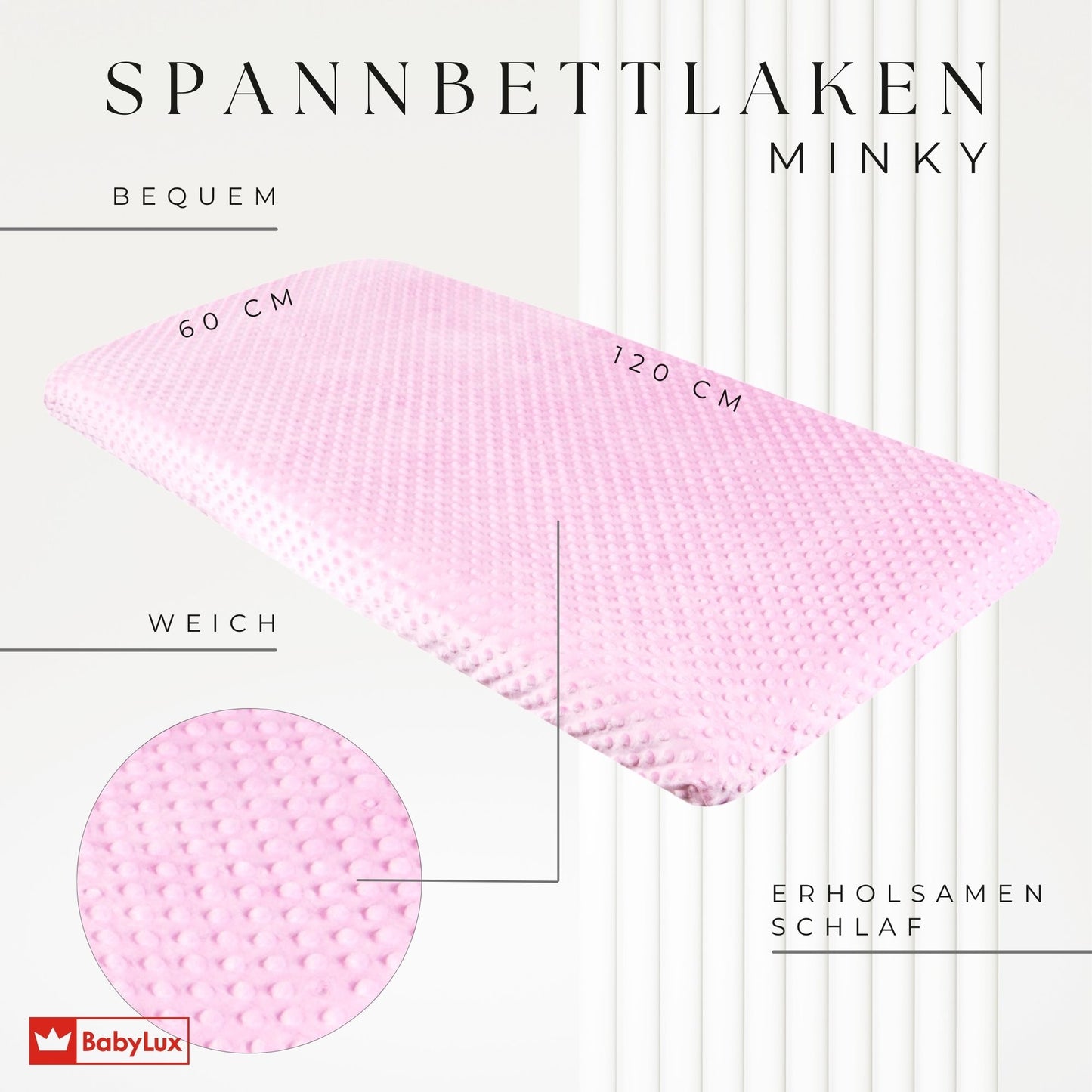 BABYLUX Spannbettlaken für Babybett Kinderbett MINKY 120x200cm Rosa