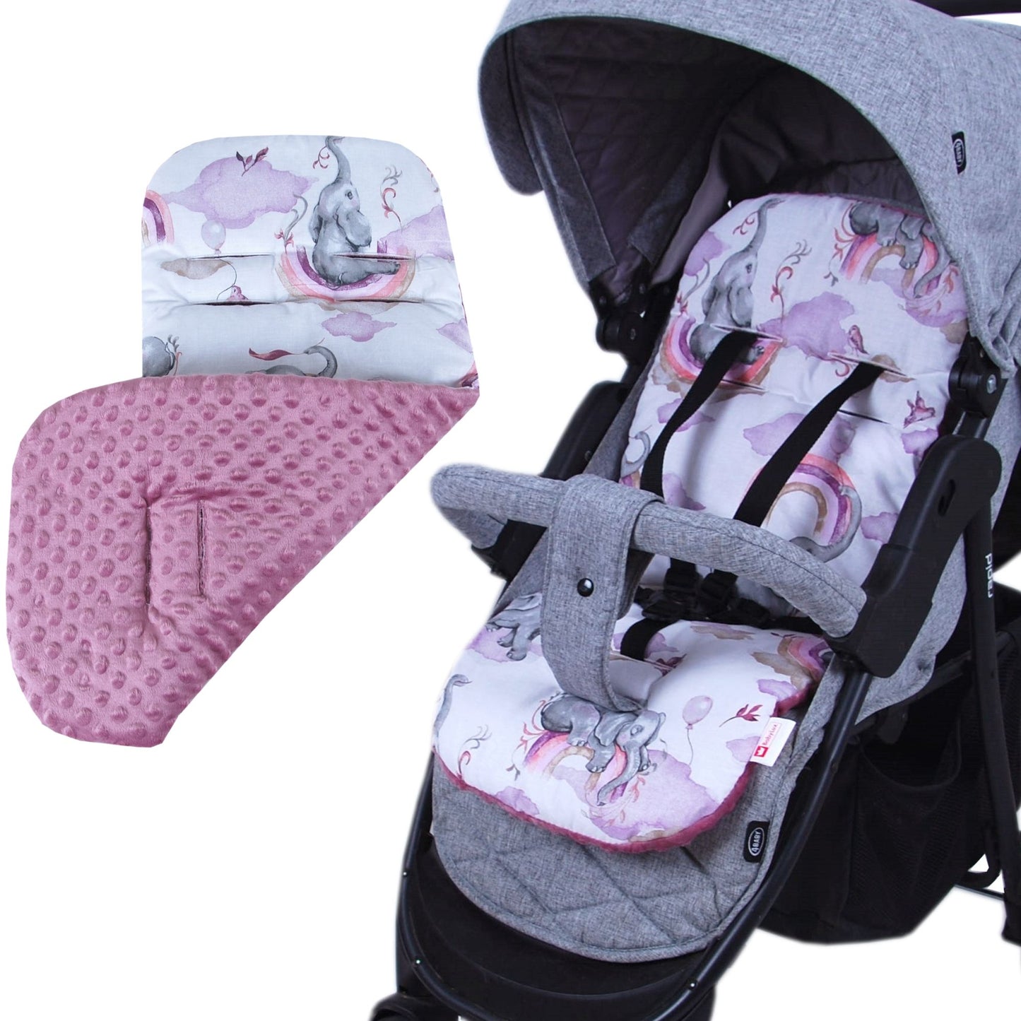 BabyLux Sitzauflage für Kinderwagen Buggy Sitzeinlage Kinderwagenauflage S125. Elefanten Rosa