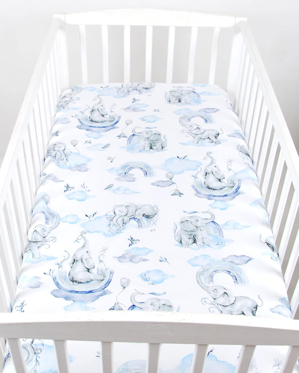 BABYLUX Spannbetttuch 60x120 / 70x140 cm Baby SPANNBETTLAKEN Kinderbett 126. Elefanten Blau