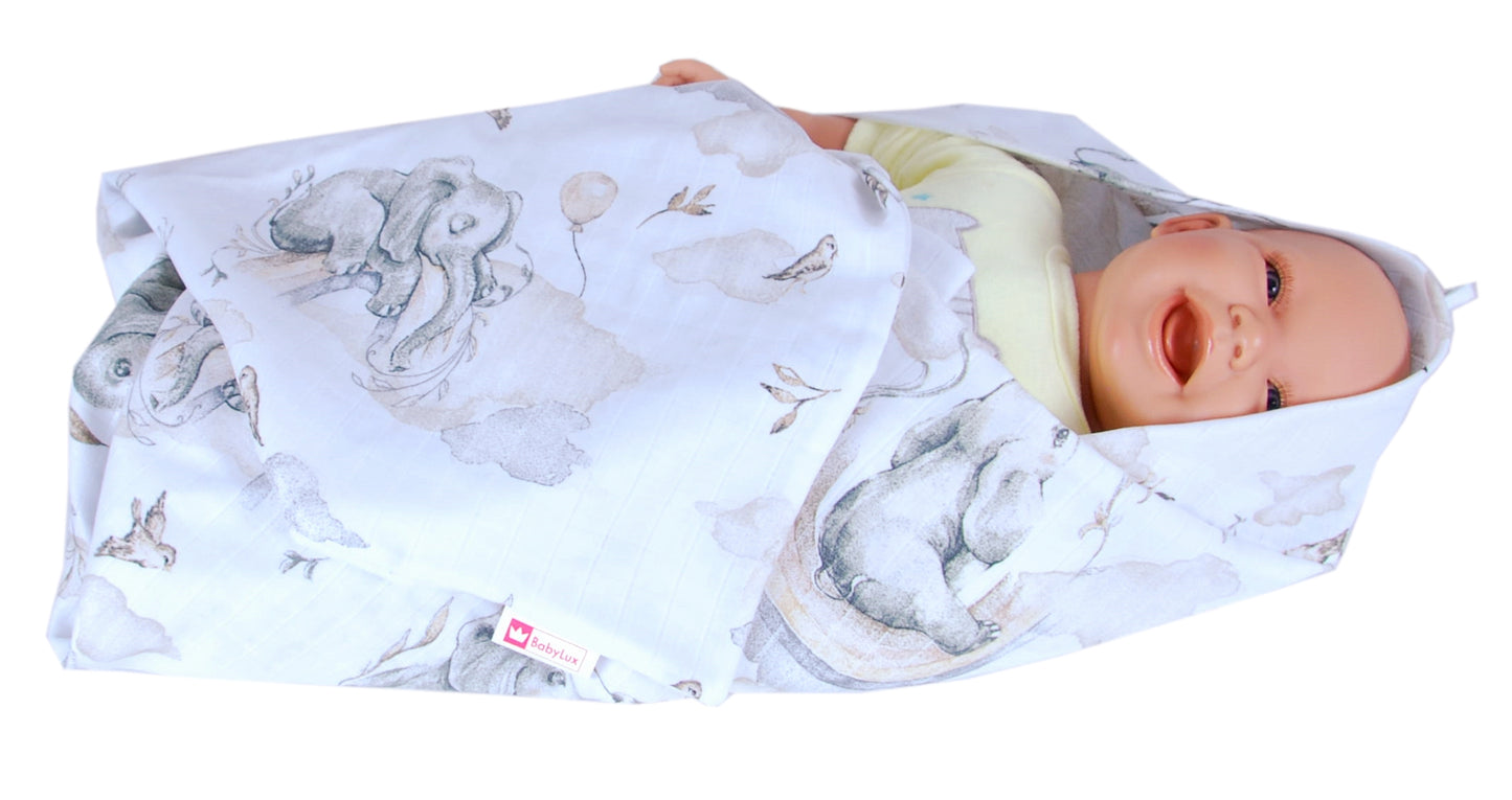 BabyLux Badetuch Badeabdeckung Handtuch Musselin Kind Kaputzenhandtuch 80x80cm OK127 Elefant Beige