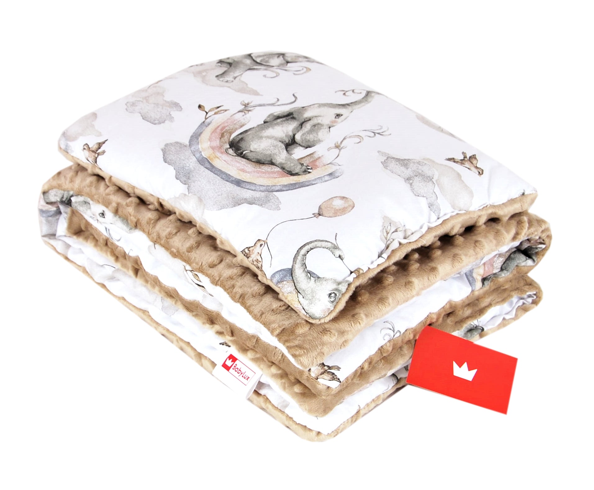 BABYLUX Babydecke MINKY PLÜSCH Kinderwagen 75x60cm MP127 - Beige + Elefanten