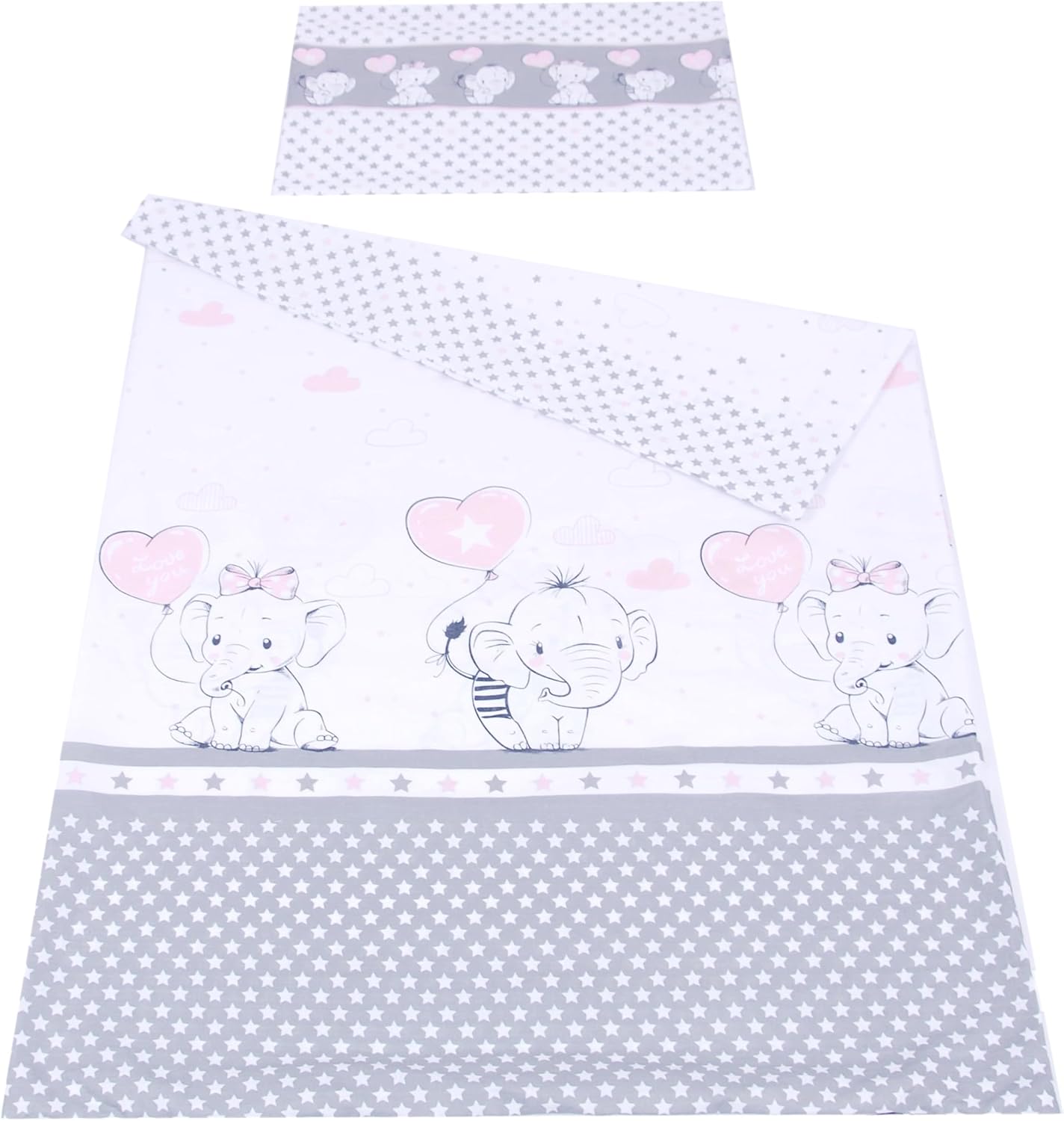 BABYLUX Kinderbettwäsche 2-teilig – Baumwolle, Reißverschluss, 90×120 / 100×135 cm 112. Elephanten Coral