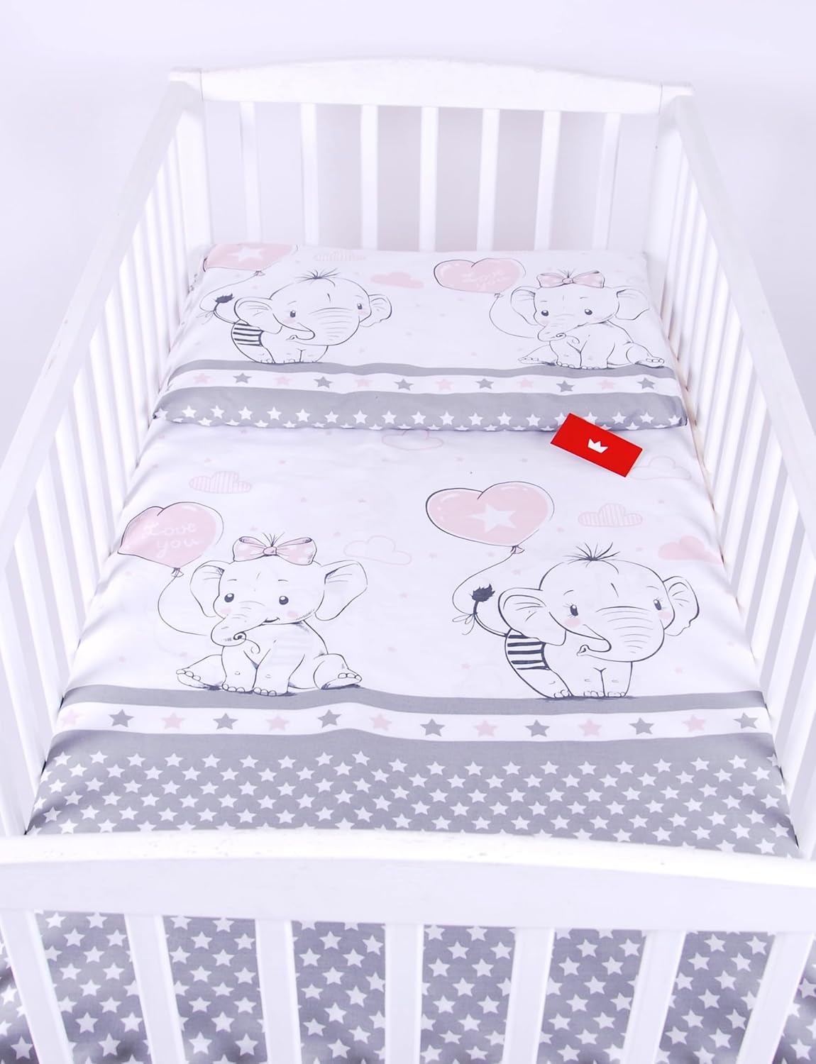 BABYLUX Kinderbettwäsche 2-teilig – Baumwolle, Reißverschluss, 90×120 / 100×135 cm 112. Elephanten Coral