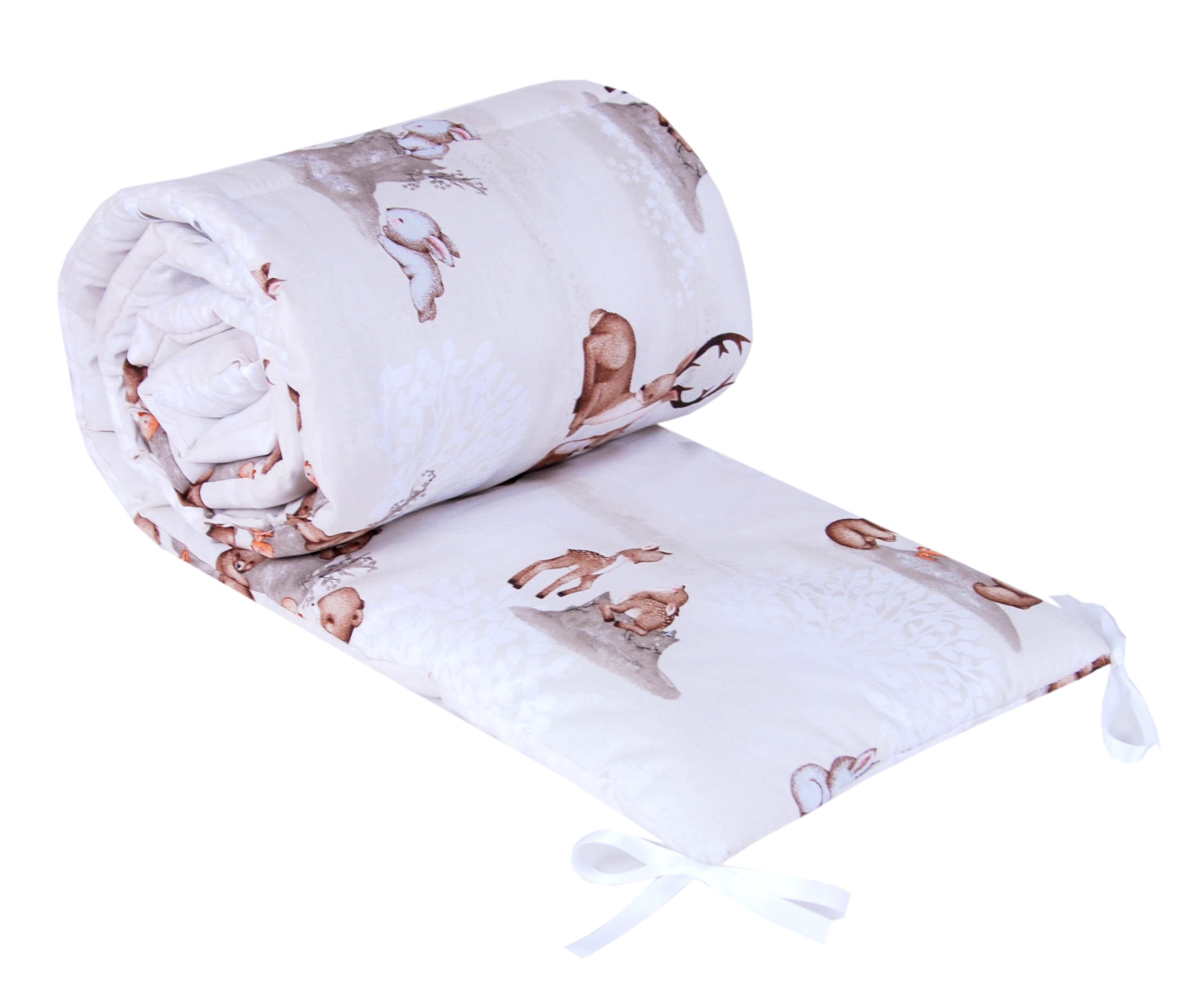 BabyLux Nestchen Bettumrandung 210x30 cm – Kopfschutz für Babybett, Beistellbett & Laufgitter – Weiche Gitterbett-Polsterung - Baumwolle 133. Waldtiere