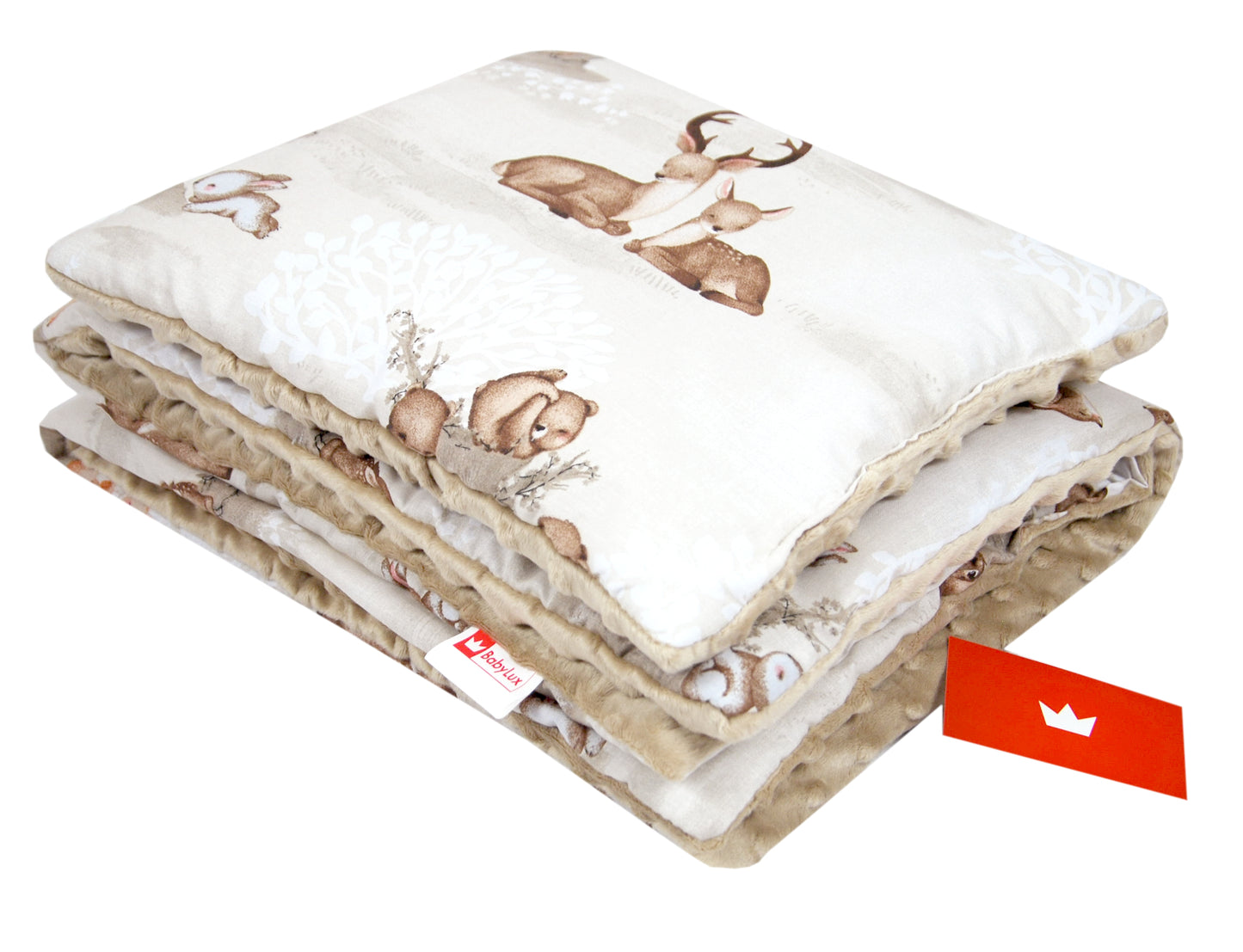BABYLUX Babydecke Minky Plüsch 75x60 cm mit Kissen 35x30 cm – Weiche Baby Kuscheldecke für Kinderwagen, Neugeborene & Babyschale MP133 - Beige+ Frühlingsmelodie