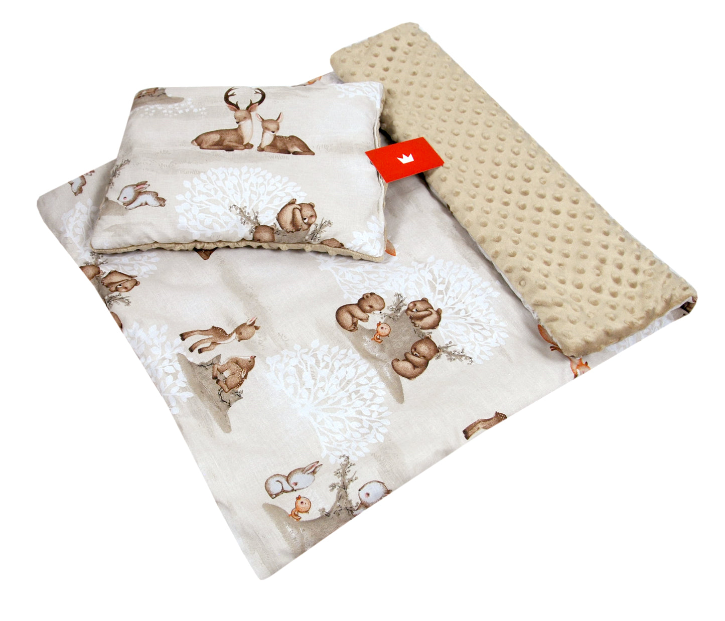 BABYLUX Babydecke Minky Plüsch 75x60 cm mit Kissen 35x30 cm – Weiche Baby Kuscheldecke für Kinderwagen, Neugeborene & Babyschale MP133 - Beige+ Frühlingsmelodie