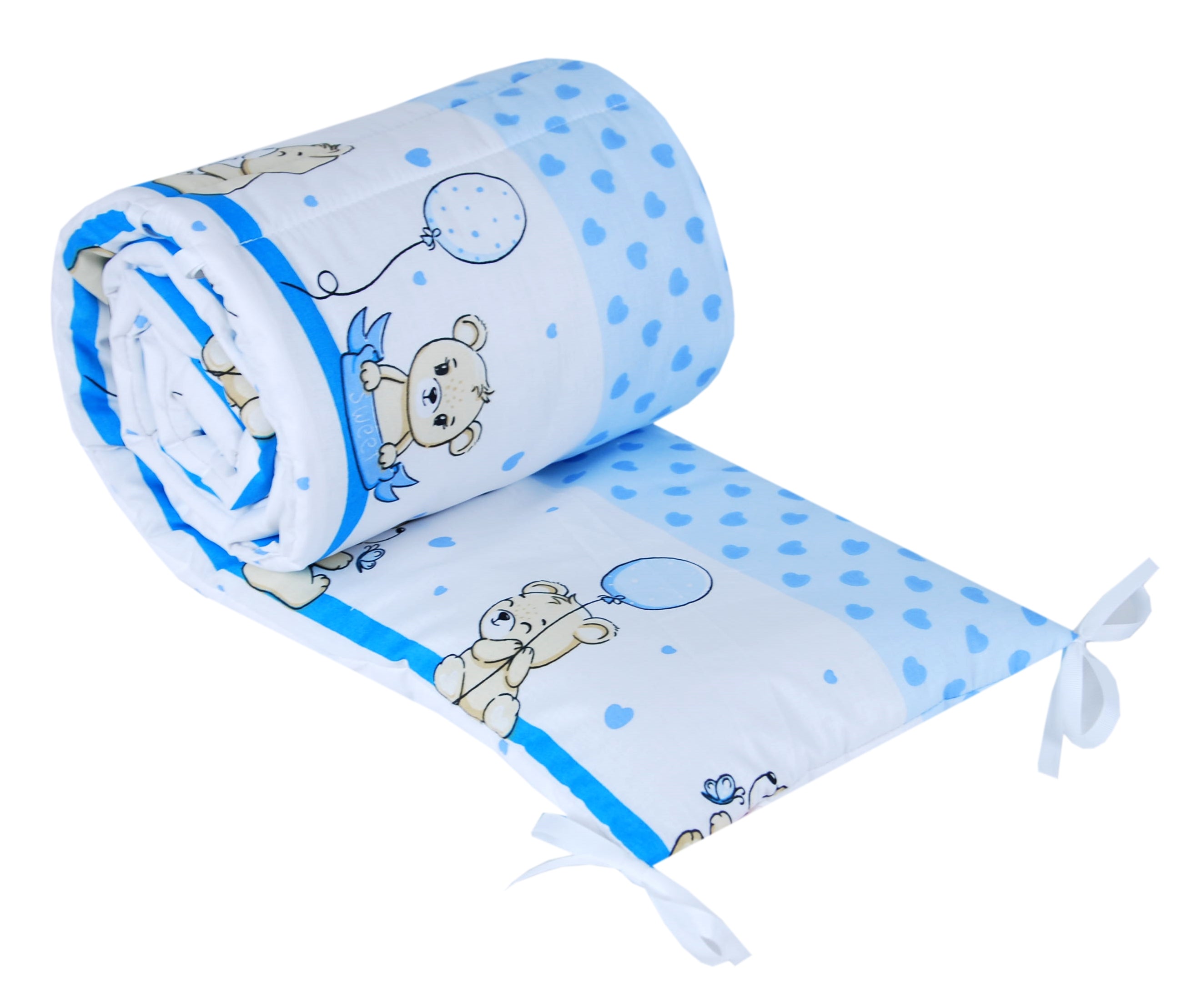 BabyLux Nestchen Bettumrandung 210x30 cm – Kopfschutz für Babybett, Beistellbett & Laufgitter – Weiche Gitterbett-Polsterung - Baumwolle 135. Sweet Blau