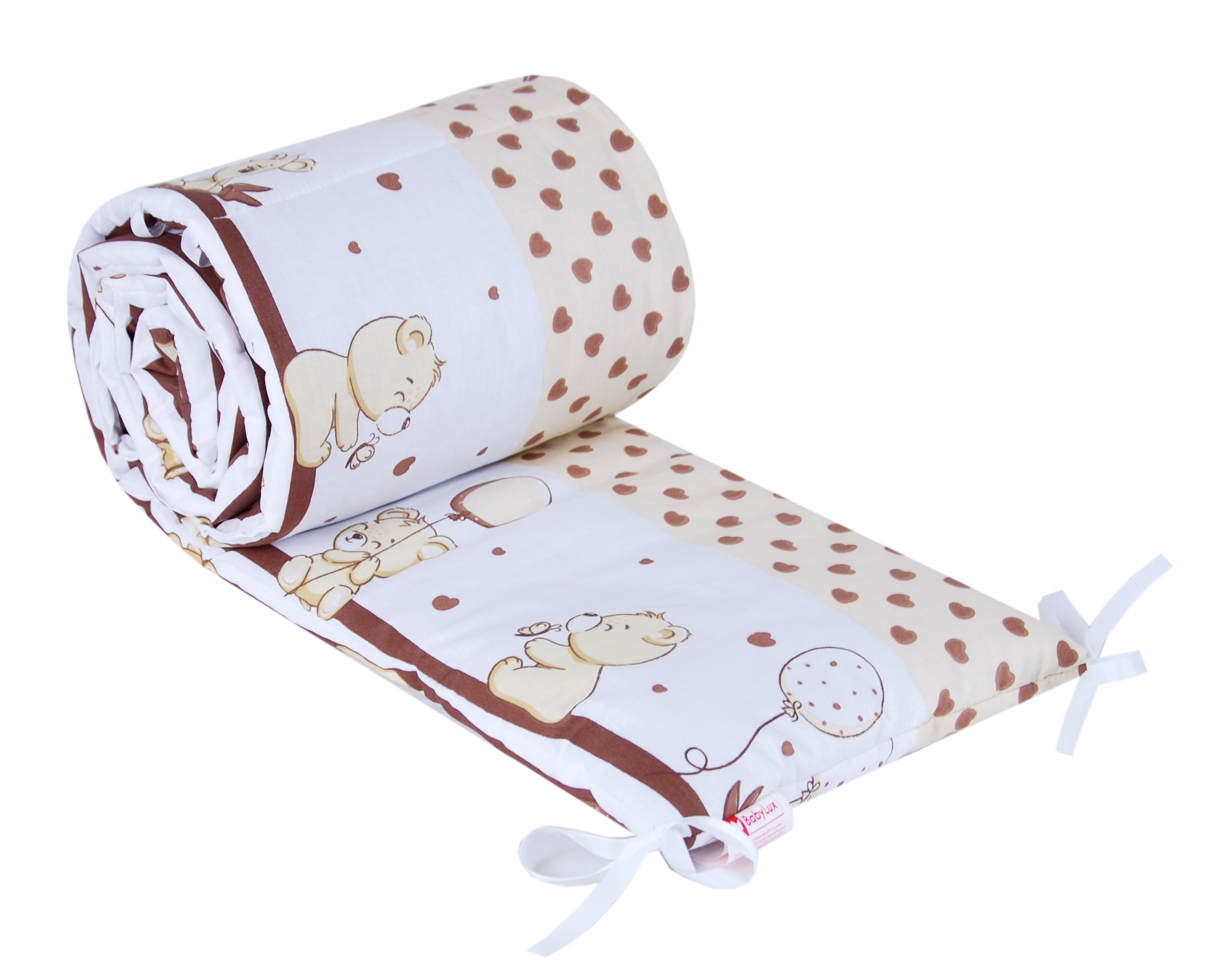 BabyLux Nestchen Bettumrandung 210x30 cm – Kopfschutz für Babybett, Beistellbett & Laufgitter – Weiche Gitterbett-Polsterung - Baumwolle 136. Sweet Braun