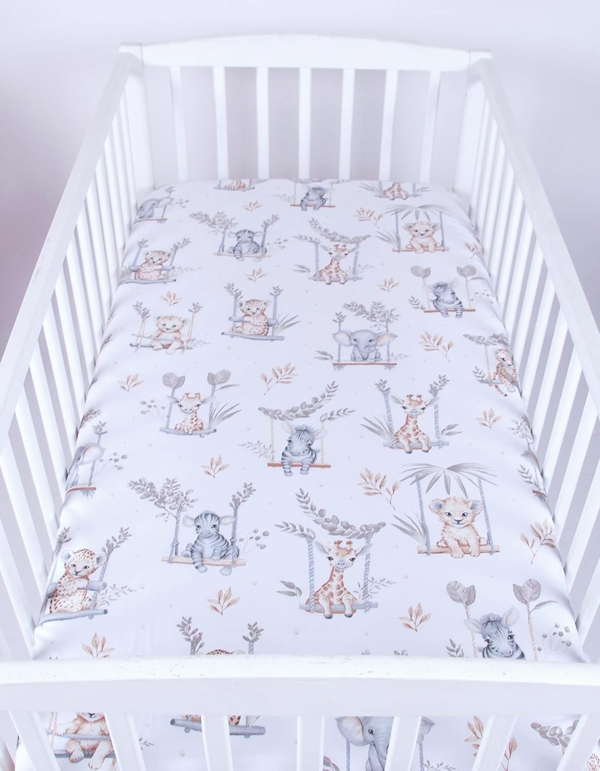 BABYLUX Spannbetttuch 60x120 / 70x140 cm Baby SPANNBETTLAKEN Kinderbett 139 - Tiere auf der Schaukel