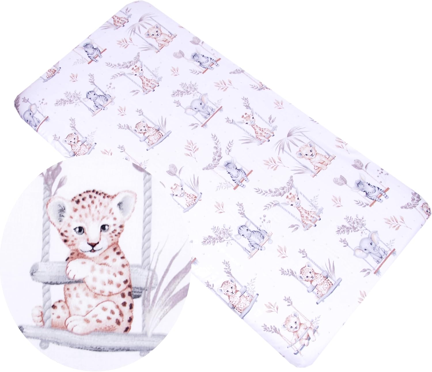 BABYLUX Spannbetttuch 60x120 / 70x140 cm Baby SPANNBETTLAKEN Kinderbett 139 - Tiere auf der Schaukel