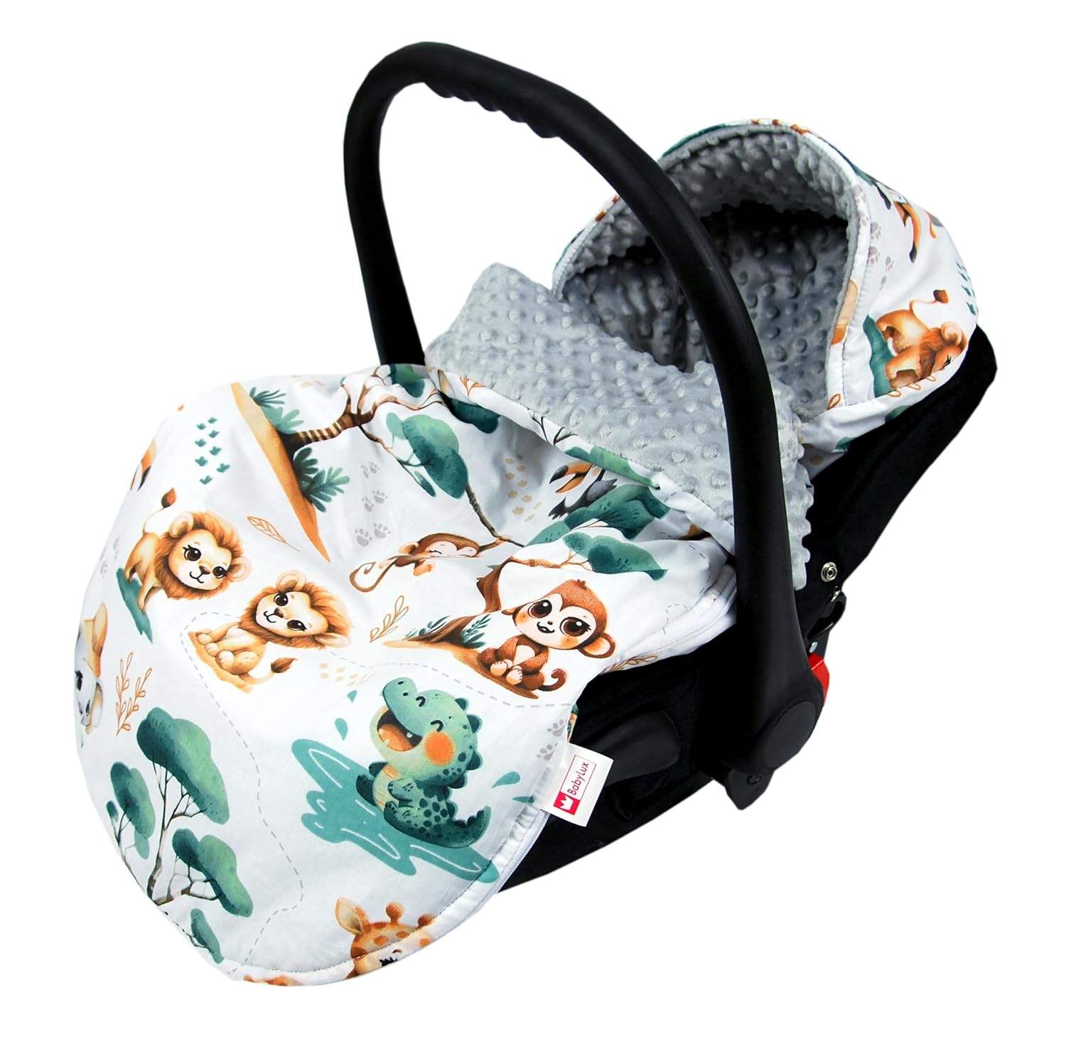 BabyLux Fußsack 90cm Minky Babyschale Buggy Kinderwagen 148. Grau + Dschungel