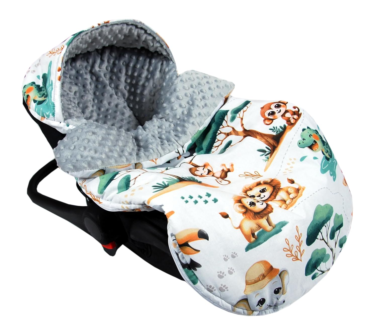 BabyLux Fußsack 90cm Minky Babyschale Buggy Kinderwagen 148. Grau + Dschungel