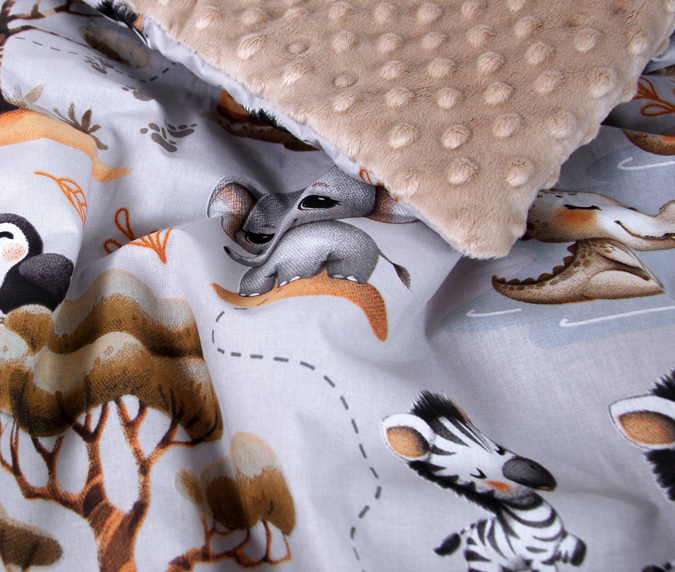 BABYLUX Babydecke Krabbeldecke MINKY Decke 75x100 cm mit Kissen K149 - Beige + Dschungel