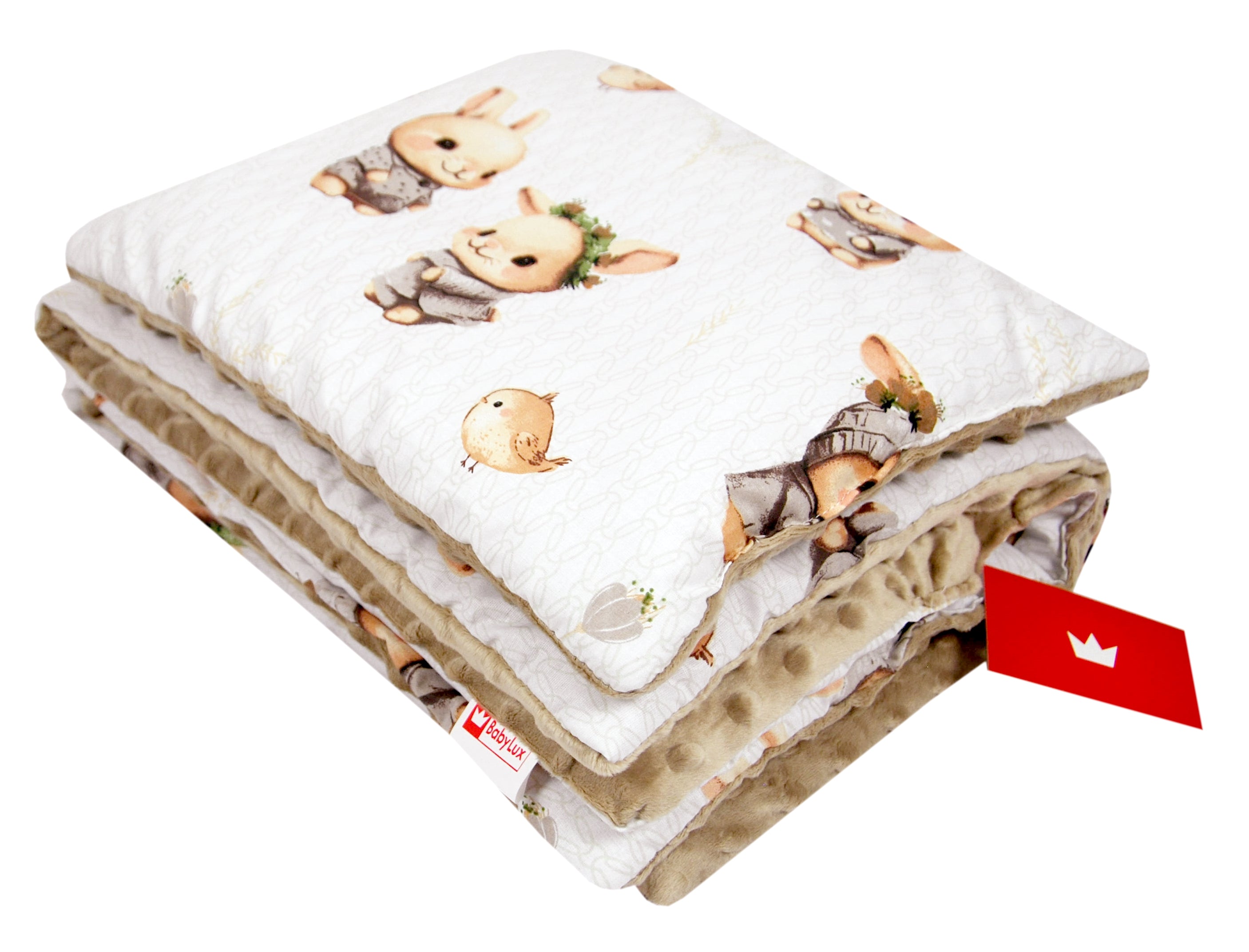 BABYLUX Babydecke Minky Plüsch 75x60 cm mit Kissen 35x30 cm – Weiche Baby Kuscheldecke für Kinderwagen, Neugeborene & Babyschale MP150 - Beige + Häschen