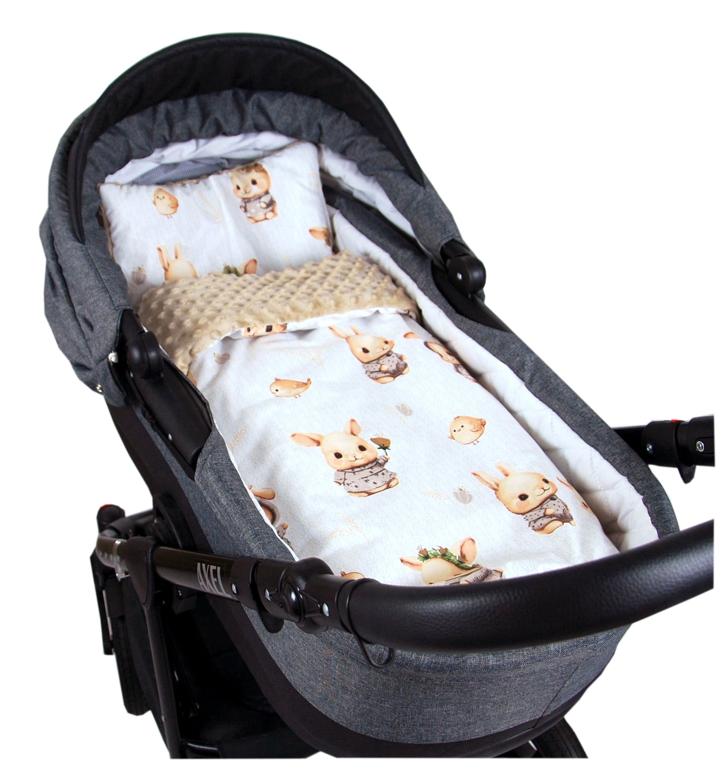 BABYLUX Babydecke Minky Plüsch 75x60 cm mit Kissen 35x30 cm – Weiche Baby Kuscheldecke für Kinderwagen, Neugeborene & Babyschale MP150 - Beige + Häschen