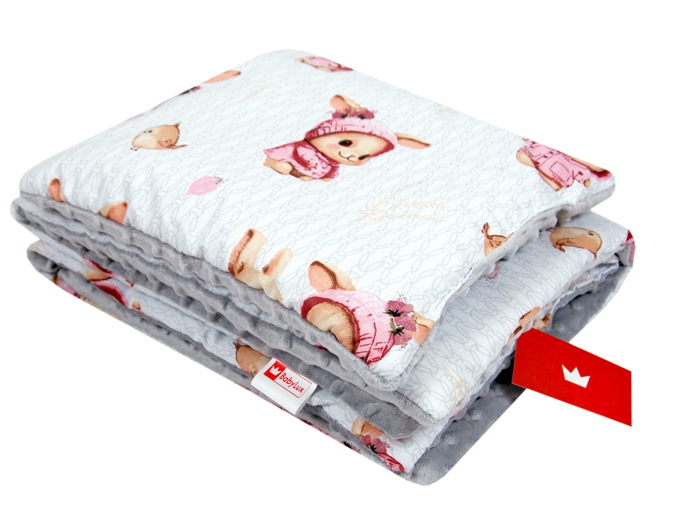 BABYLUX Babydecke Minky Plüsch 75x60 cm mit Kissen 35x30 cm – Weiche Baby Kuscheldecke für Kinderwagen, Neugeborene & Babyschale MP151 - Grau + Häschen
