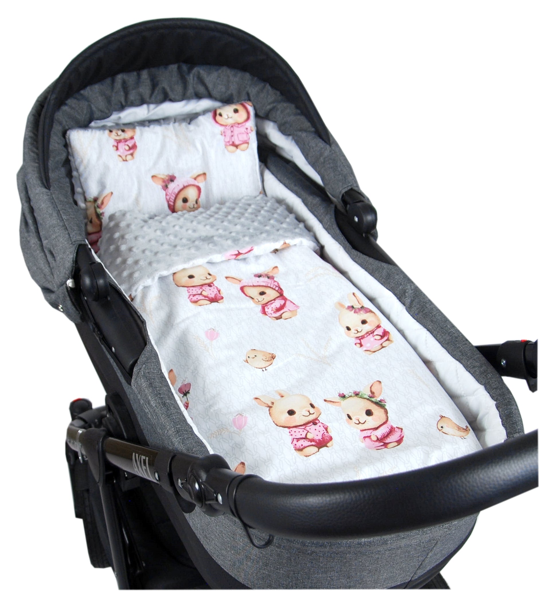 BABYLUX Babydecke Minky Plüsch 75x60 cm mit Kissen 35x30 cm – Weiche Baby Kuscheldecke für Kinderwagen, Neugeborene & Babyschale MP151 - Grau + Häschen