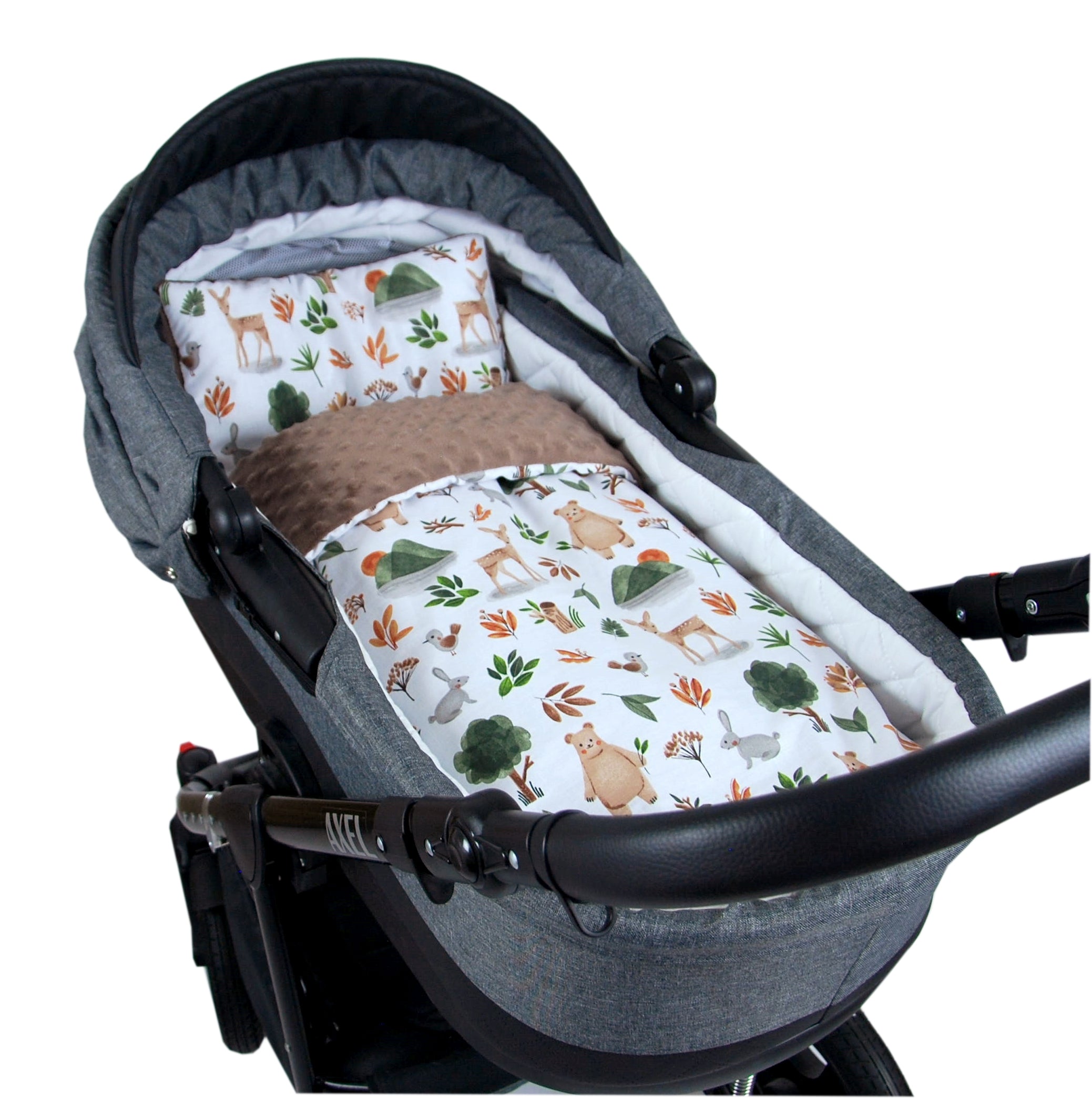 BABYLUX Babydecke Minky Plüsch 75x60 cm mit Kissen 35x30 cm – Weiche Baby Kuscheldecke für Kinderwagen, Neugeborene & Babyschale MP152 - Braun + Wald