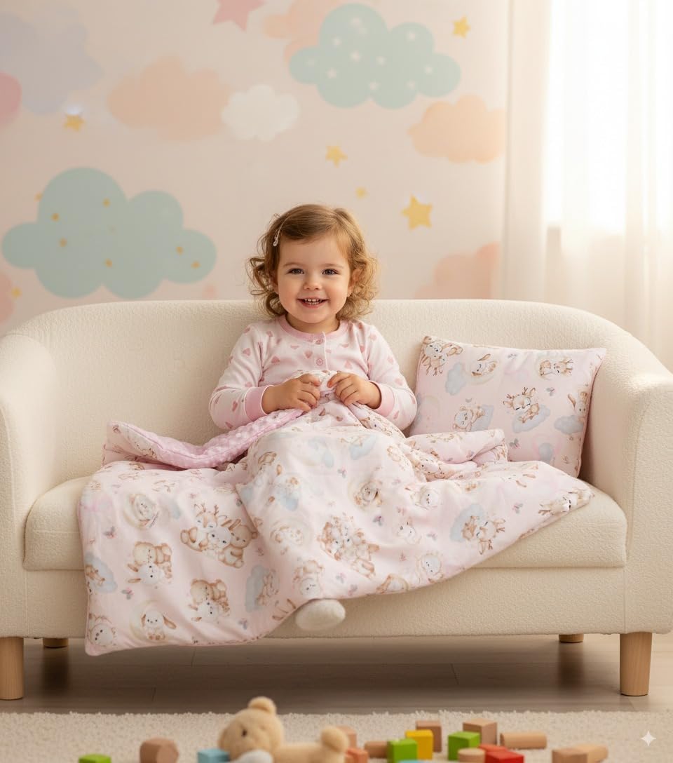 BABYLUX Babydecke Krabbeldecke MINKY Decke 75x100 cm mit Kissen K162 Rosa + Schnuckis