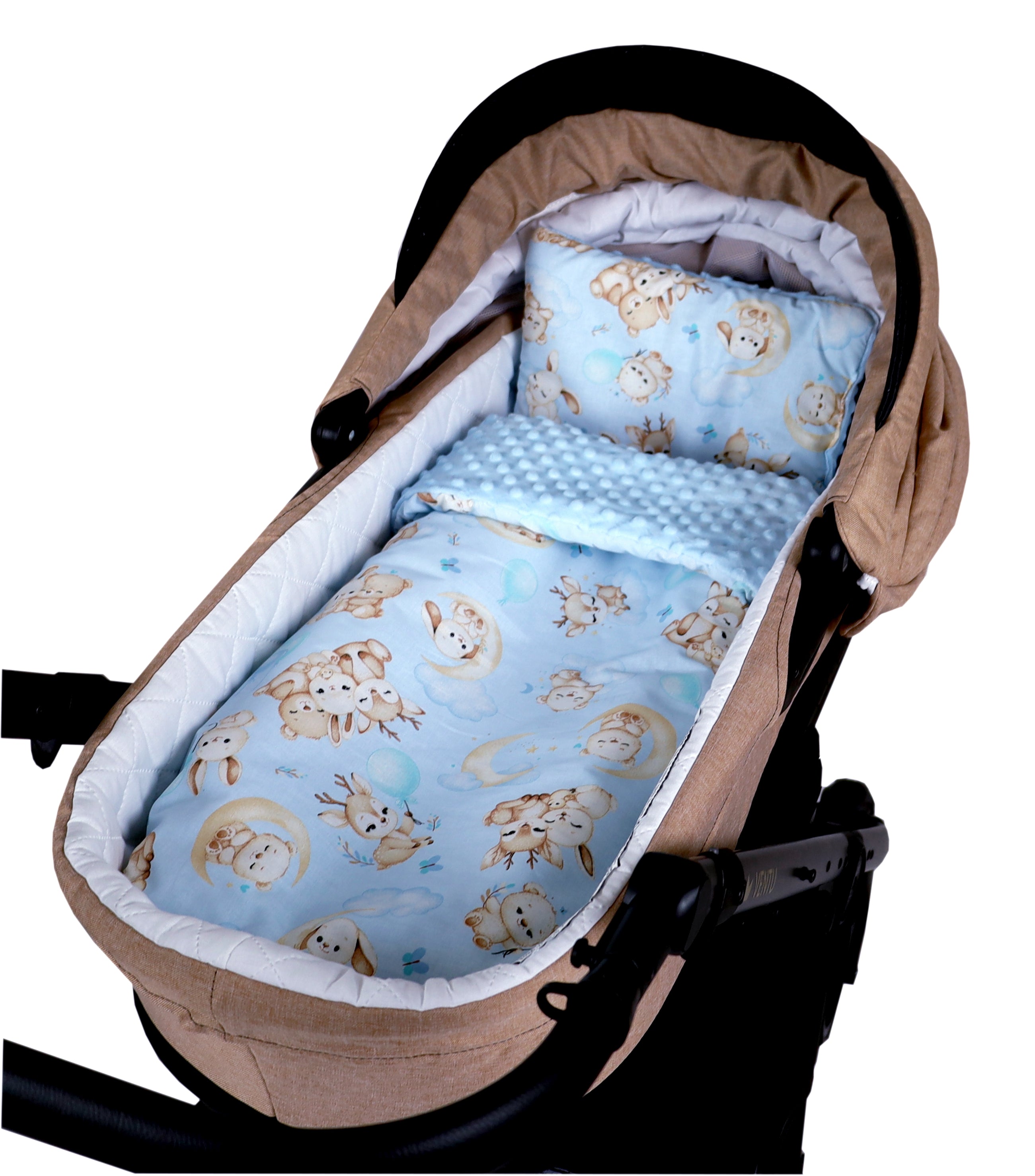 BABYLUX Babydecke Minky Plüsch 75x60 cm mit Kissen 35x30 cm – Weiche Baby Kuscheldecke für Kinderwagen, Neugeborene & Babyschale MP163 Blau + Schnuckis