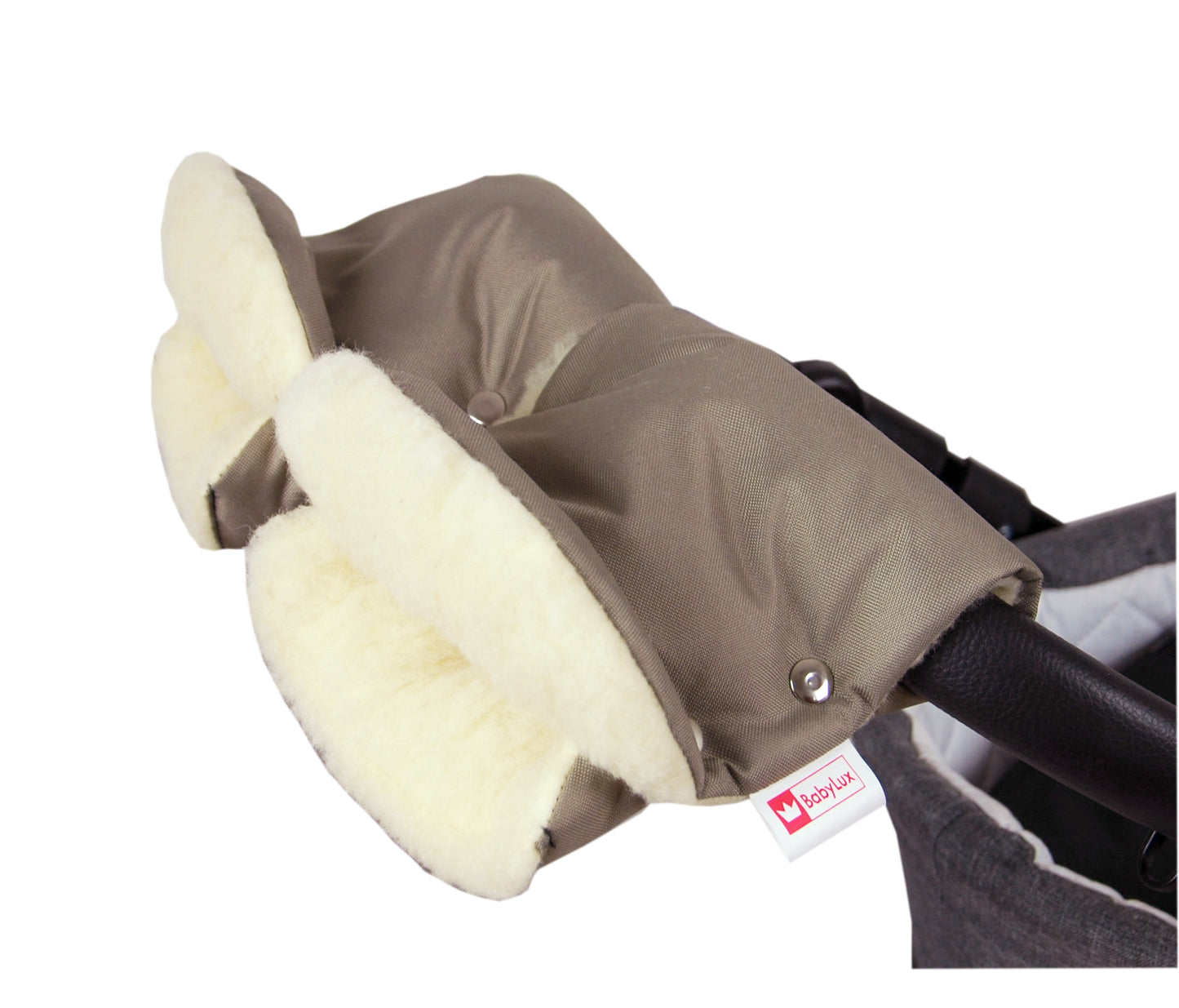 BABYLUX MUFF Handmuff Handwärmer Kinderwagen Buggy Handschuh 16. Khaki + Lammwolle