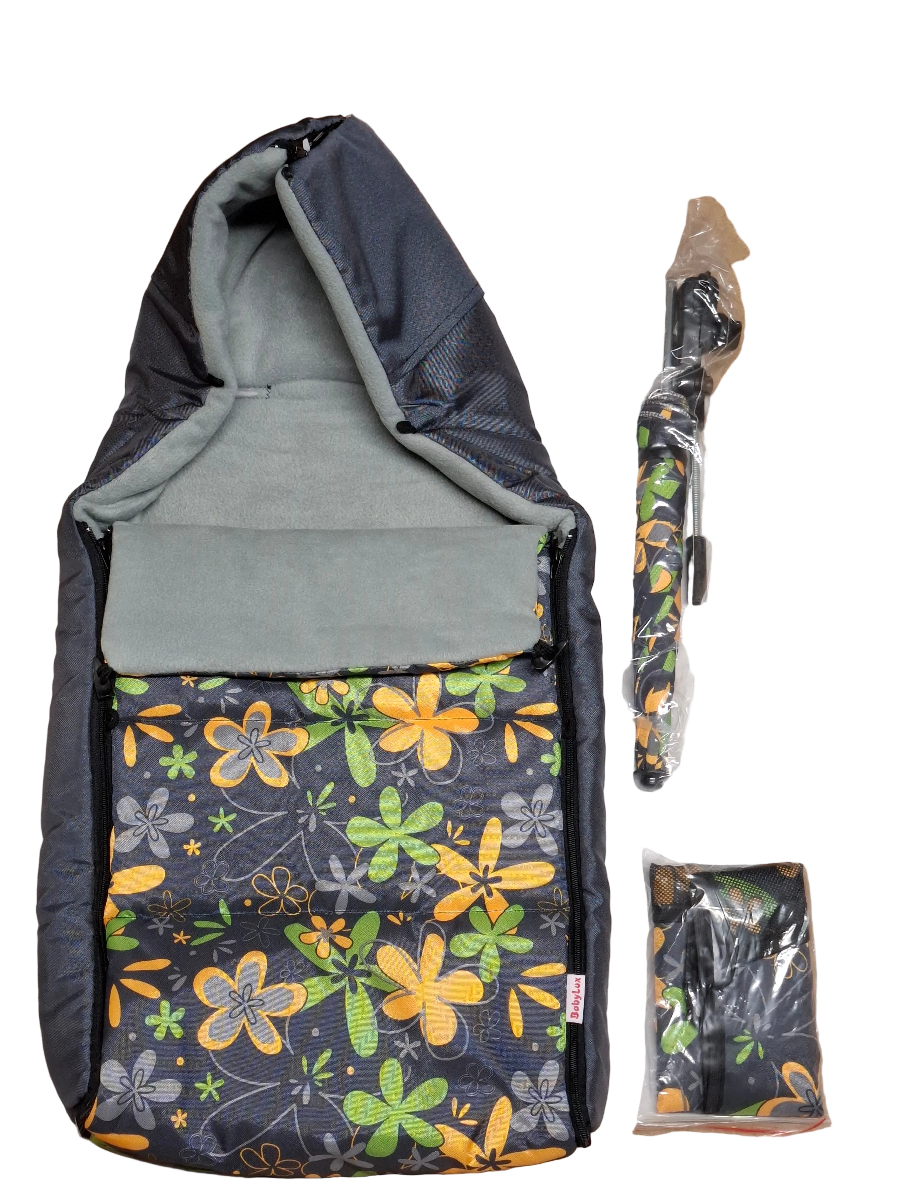 SALE! Fußsack 90cm + Regenschirm + Autoorganizer Grau Blumen S3