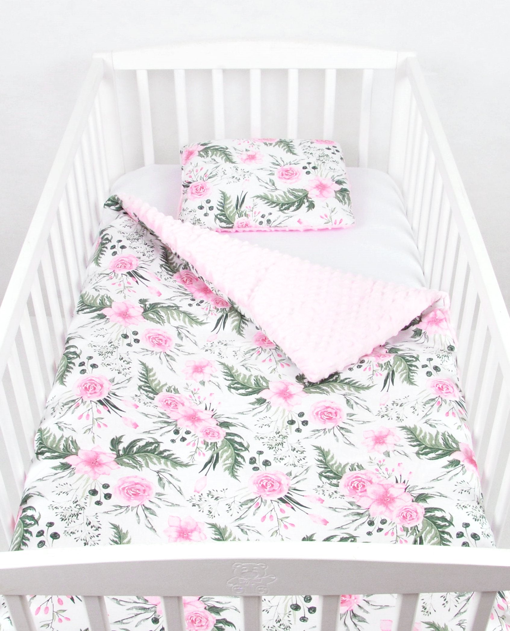 BABYLUX Babydecke Krabbeldecke MINKY Decke 75x100 cm mit Kissen 25K. Rosa + Wilde Blumen