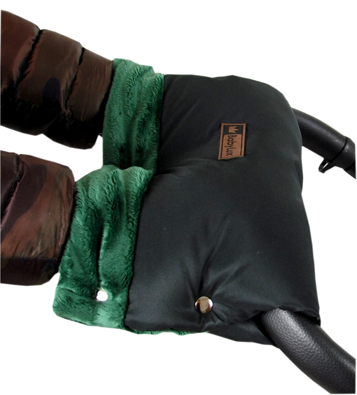 Babylux Handmuff für Kinderwagen Große Muff Handwärmer mit Kunstfell Handschuhe Buggy MD2 Grün