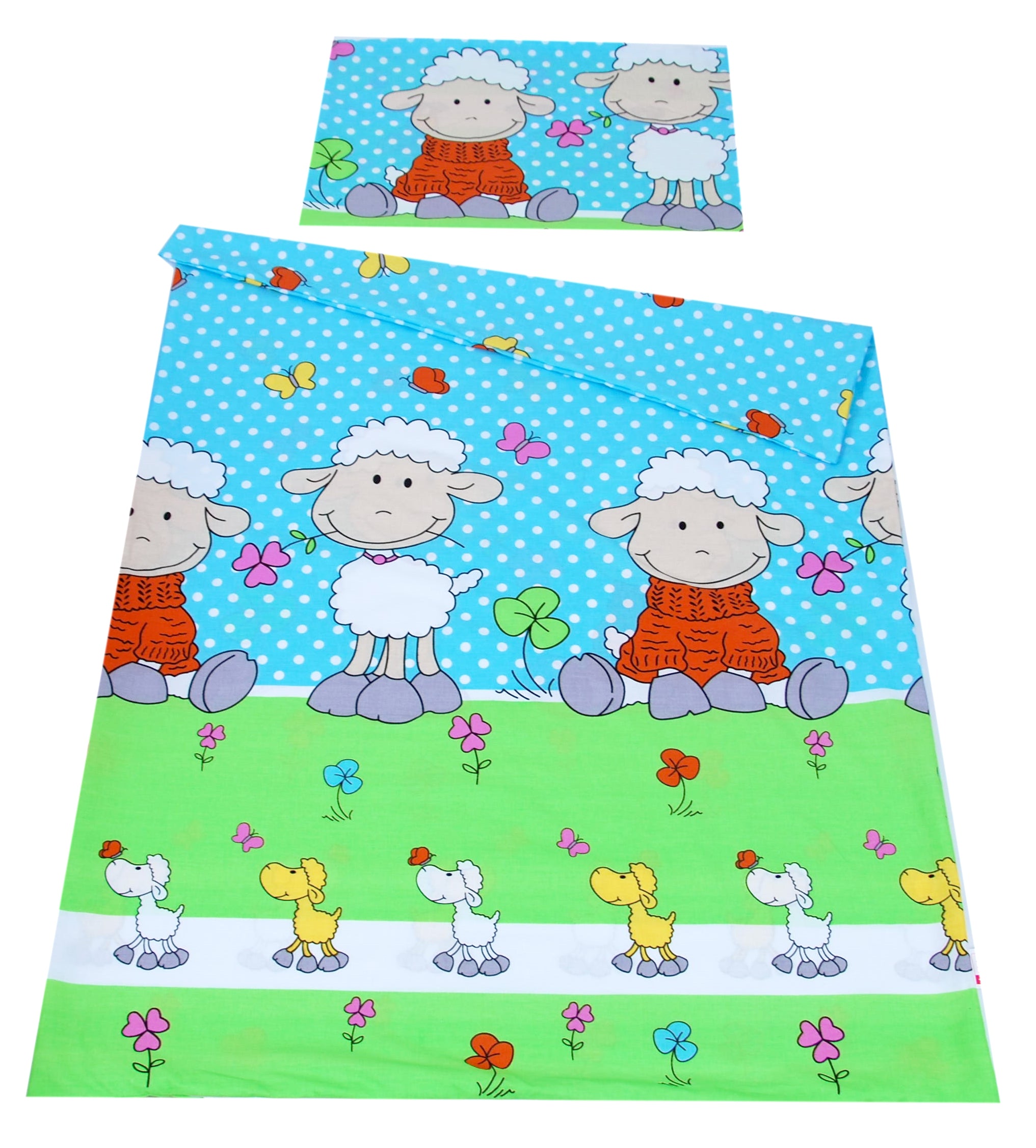 BABYLUX Kinderbettwäsche 2-teilig – Baumwolle, Reißverschluss, 90×120 / 100×135 cm 3. Grün Schaf