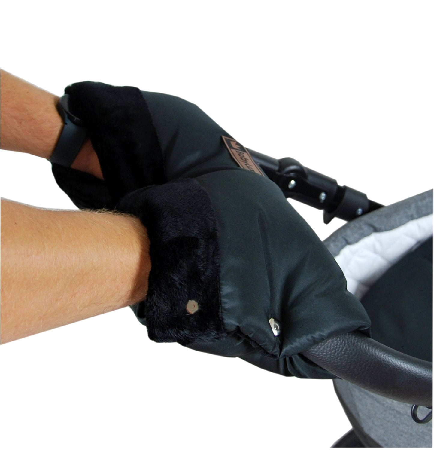 Babylux Handmuff für Kinderwagen Große Muff Handwärmer mit Kunstfell Handschuhe Buggy MD3 Schwarz