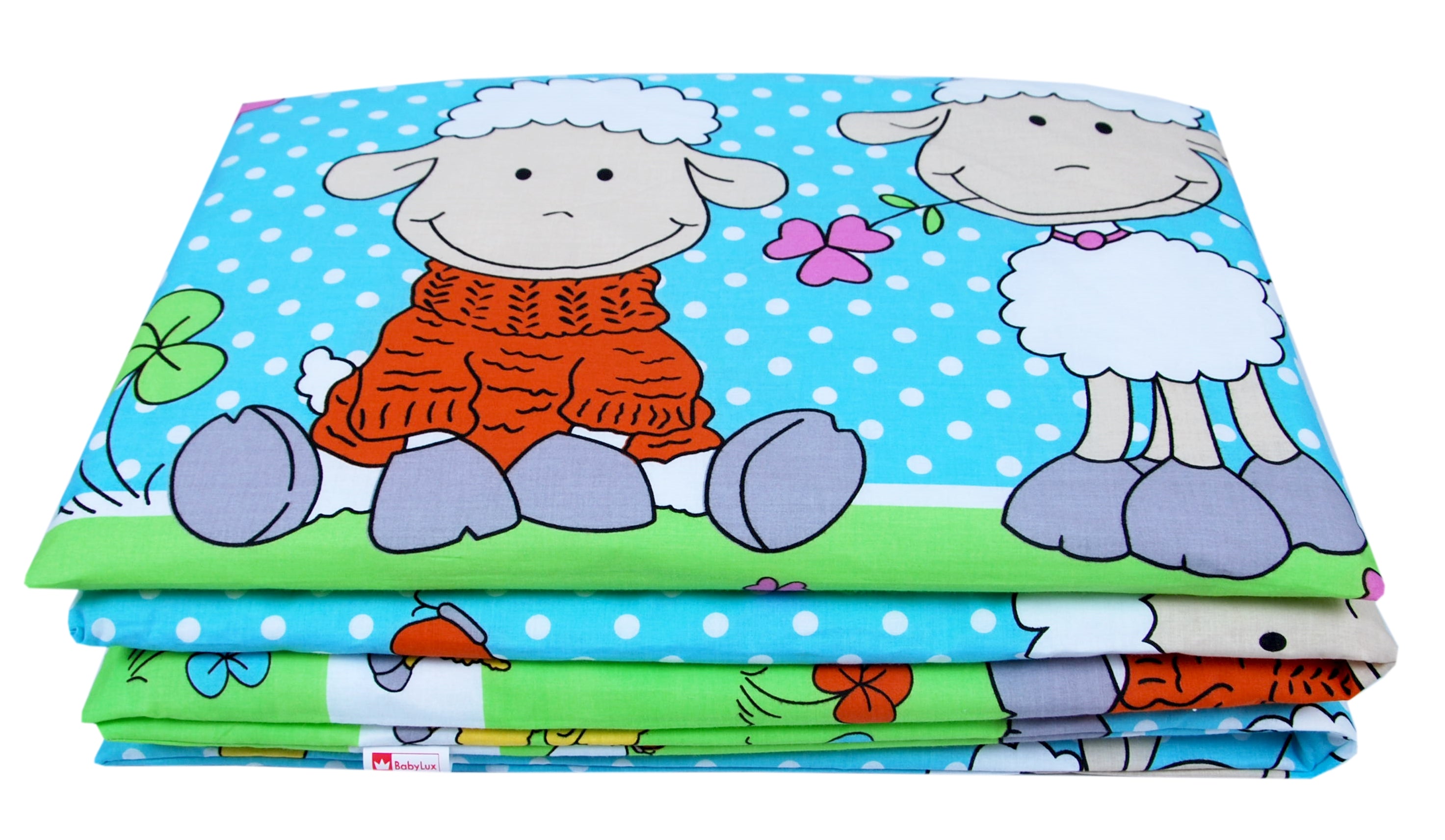 BABYLUX Kinderbettwäsche 2-teilig – Baumwolle, Reißverschluss, 90×120 / 100×135 cm 3. Grün Schaf