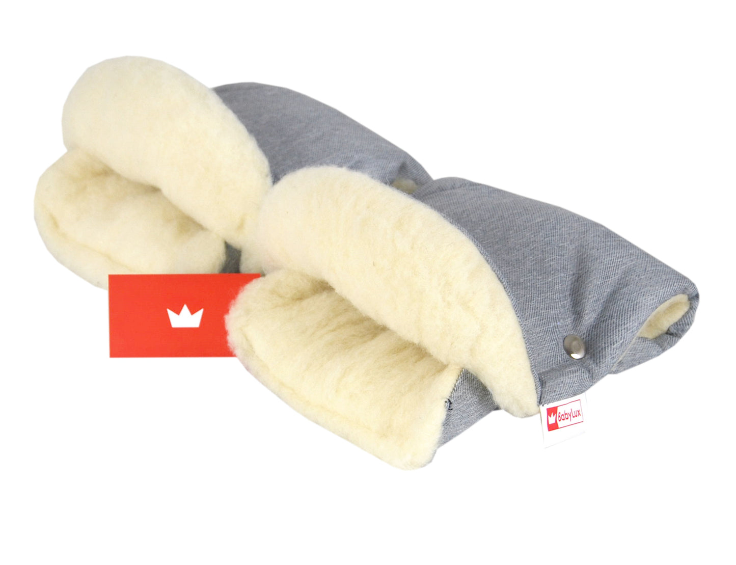 BABYLUX MUFF Handmuff Handwärmer Kinderwagen Buggy Handschuh 18. Jeans Grau hell '53 Lammwolle