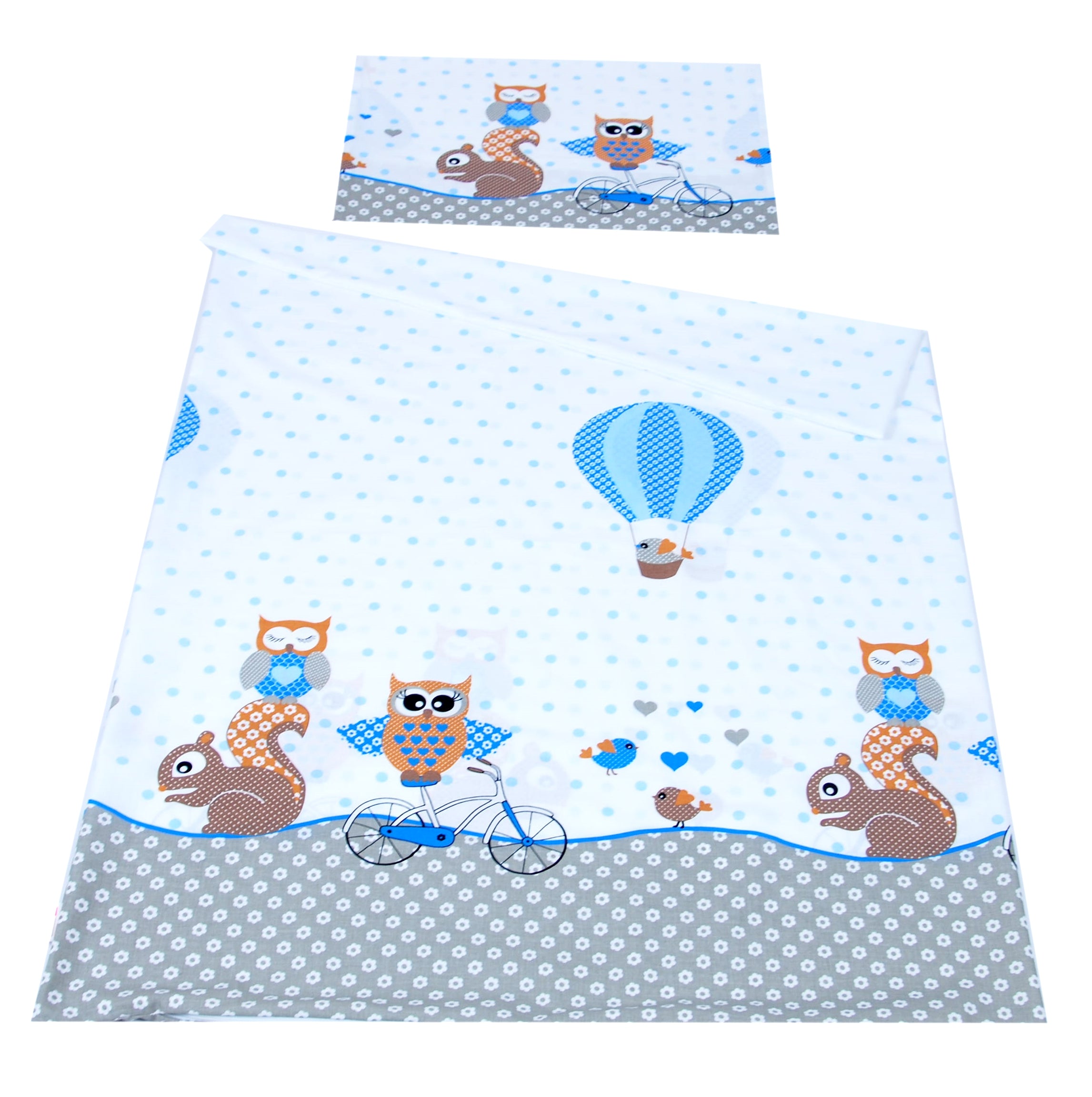 BABYLUX Kinderbettwäsche 2-teilig – Baumwolle, Reißverschluss, 90×120 / 100×135 cm 53. Eule Blau