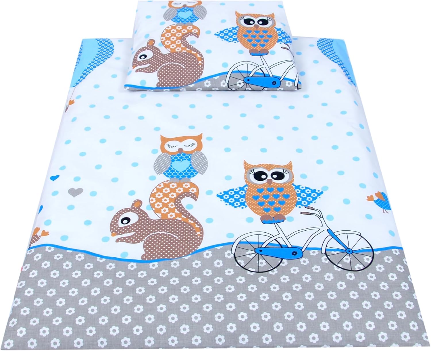 BABYLUX 2 tlg. Set Bezug für Kinderwagen Bettwäsche 60x78cm 53. Eule Blau