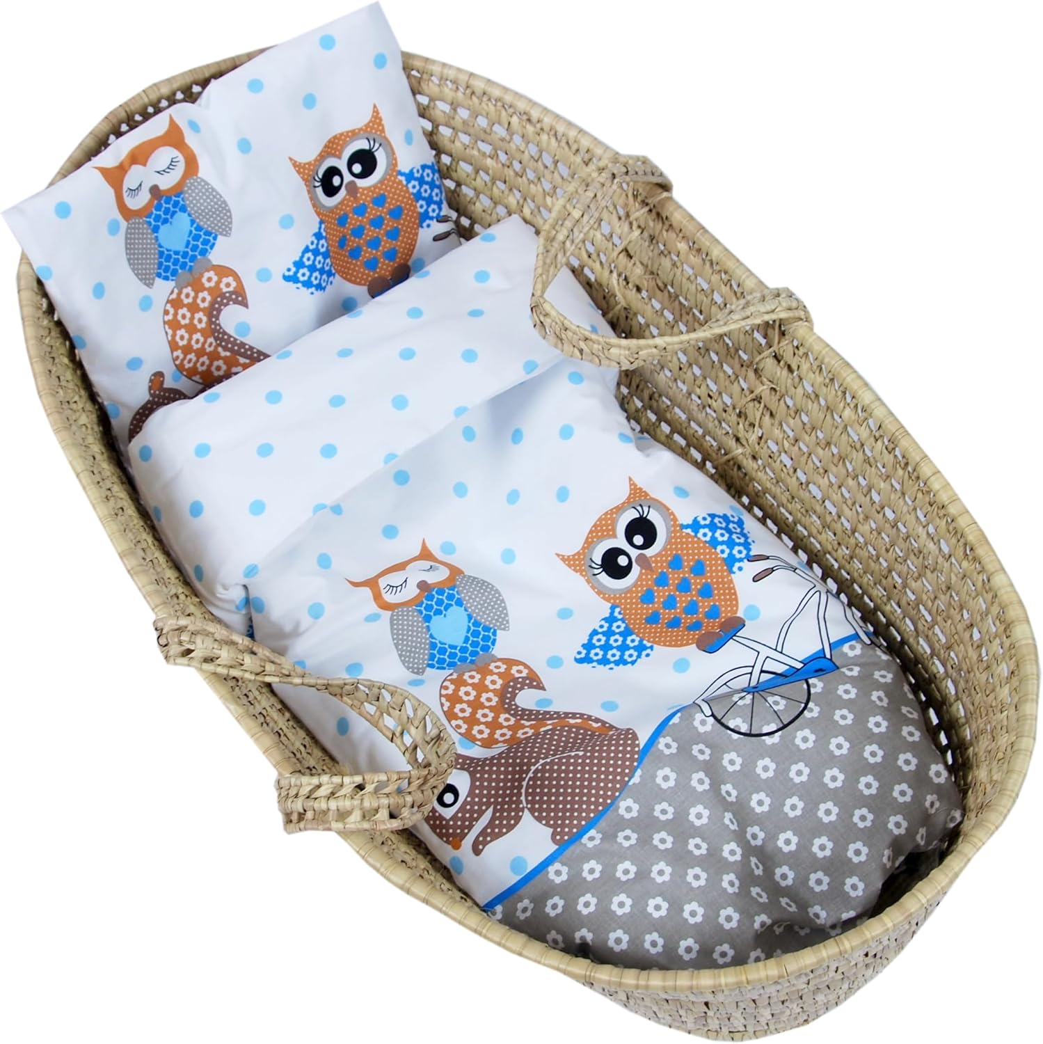 BABYLUX 2 tlg. Set Bezug für Kinderwagen Bettwäsche 60x78cm 53. Eule Blau
