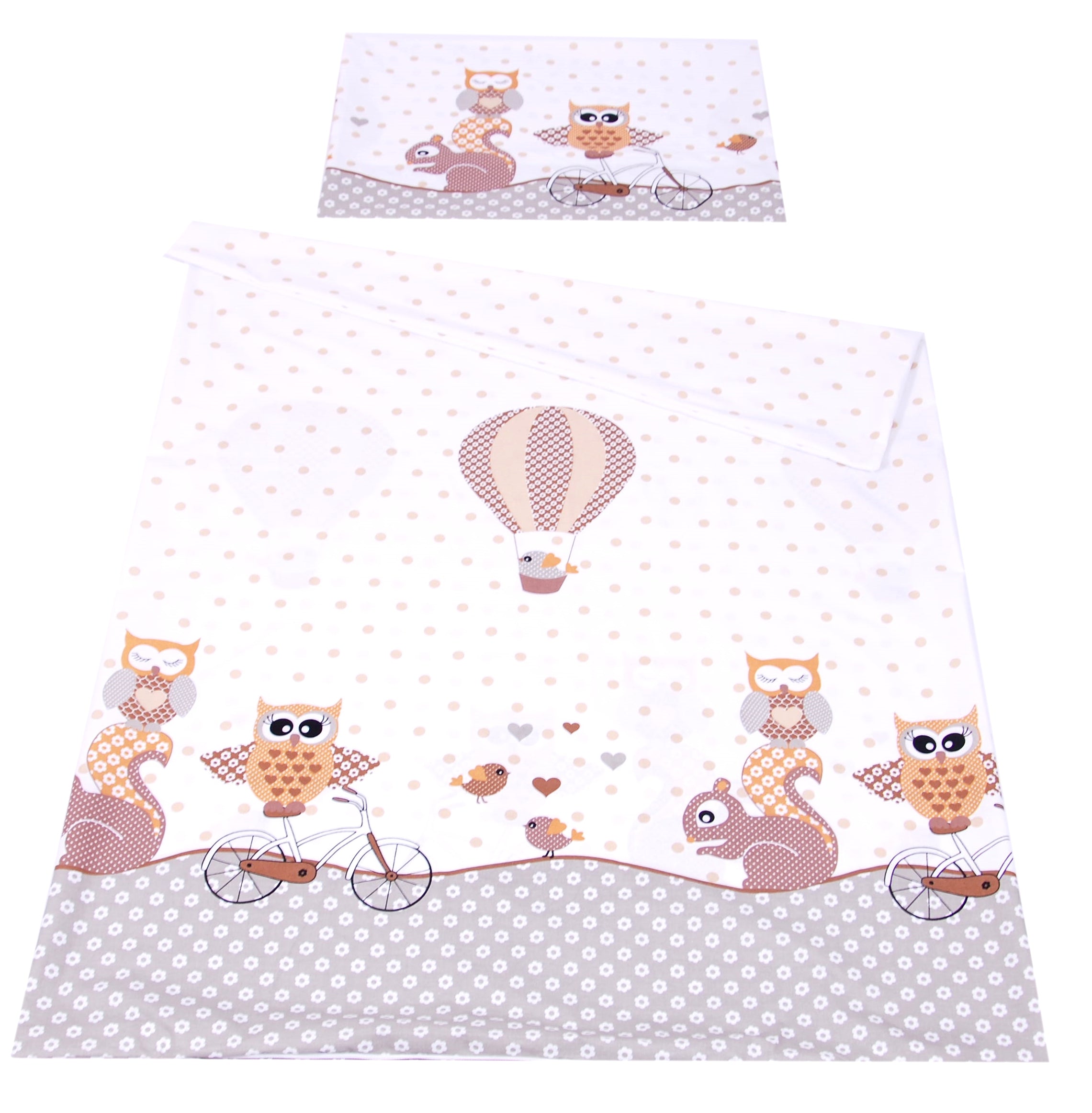 BABYLUX Kinderbettwäsche 2-teilig – Baumwolle, Reißverschluss, 90×120 / 100×135 cm 54. Eule Braun