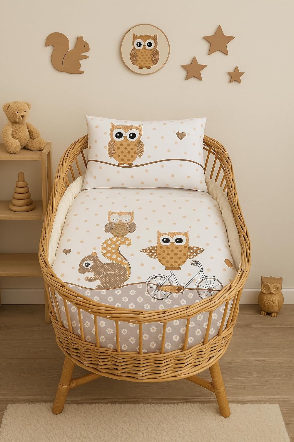 BABYLUX 2 tlg. Set Bezug für Kinderwagen Bettwäsche 60x78cm 54. Eule Braun