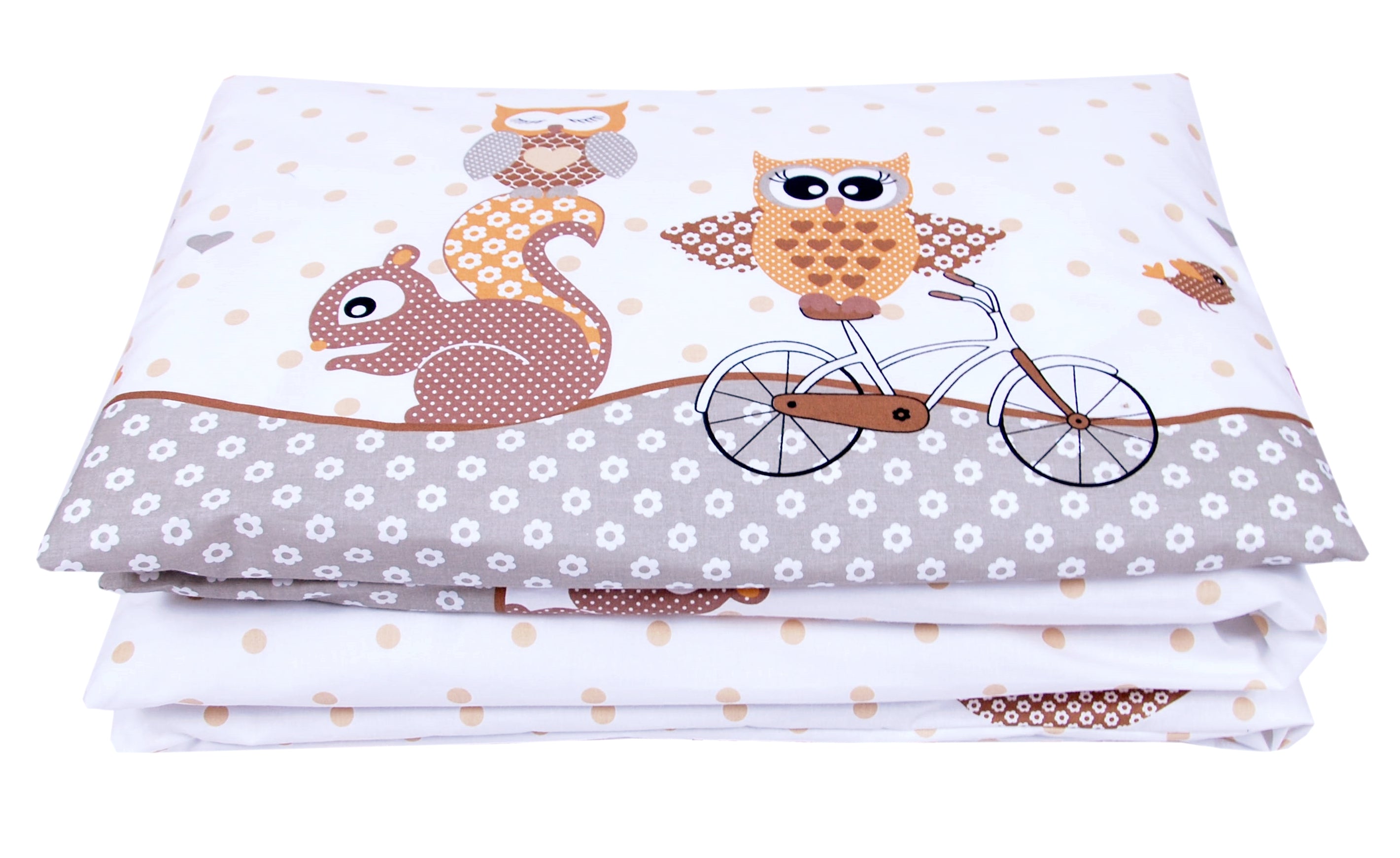 BABYLUX Kinderbettwäsche 2-teilig – Baumwolle, Reißverschluss, 90×120 / 100×135 cm 54. Eule Braun