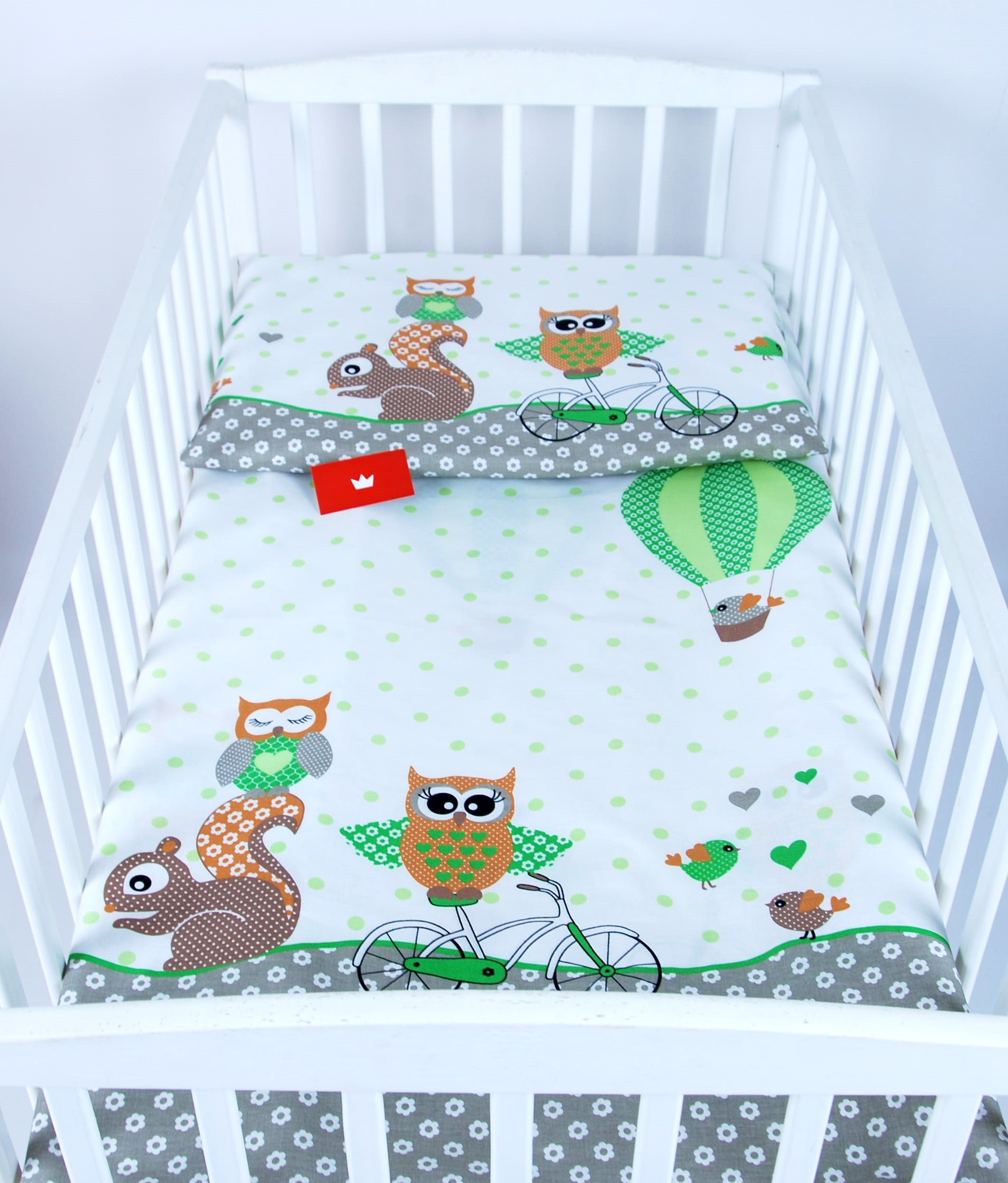 BABYLUX Kinderbettwäsche 2-teilig – Baumwolle, Reißverschluss, 90×120 / 100×135 cm 55. Eule Grün