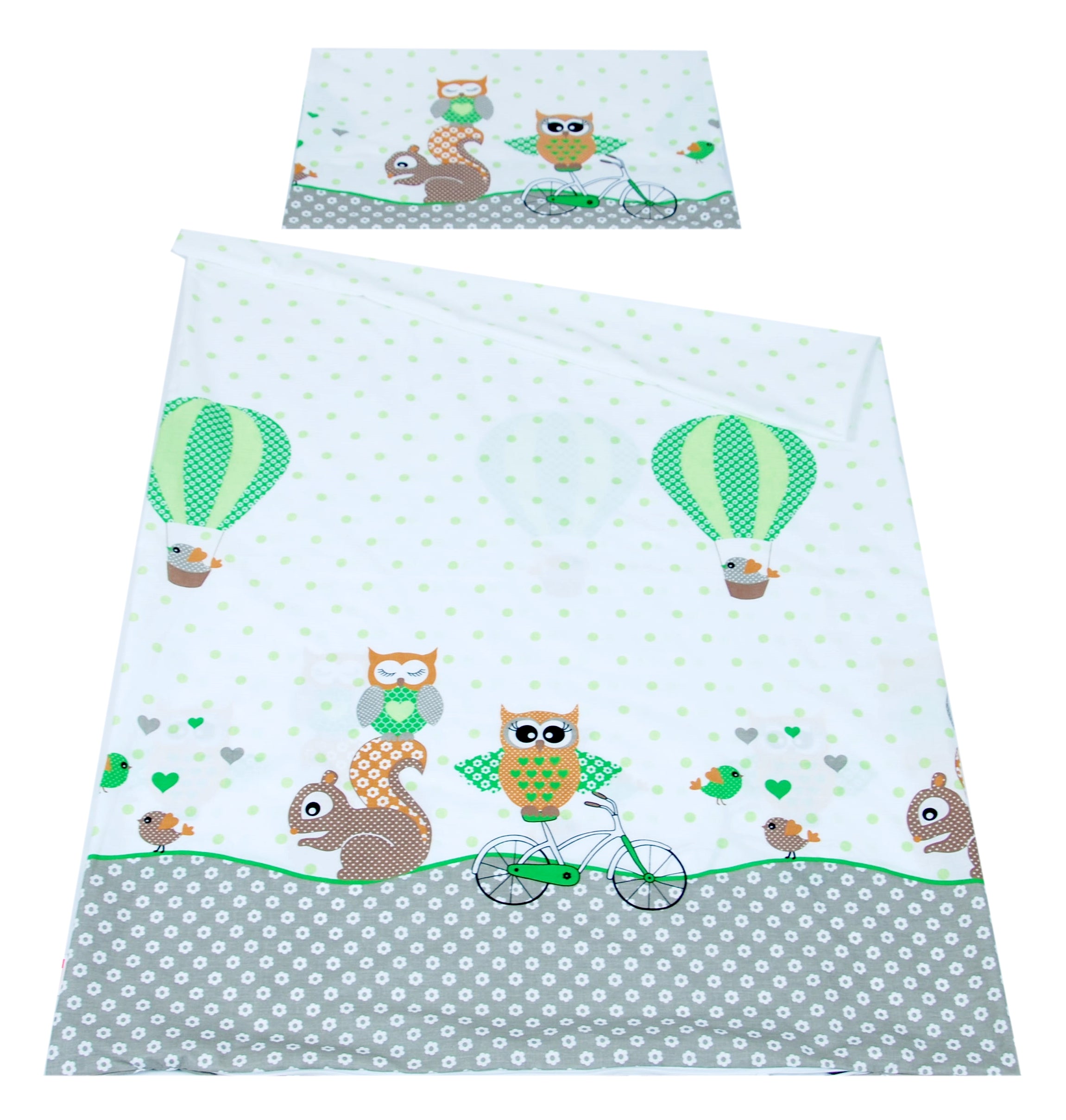 BABYLUX Kinderbettwäsche 2-teilig – Baumwolle, Reißverschluss, 90×120 / 100×135 cm 55. Eule Grün