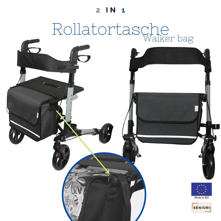 SENIORI Rollator / Rollstuhl Tasche Rollatortasche Rollstuhltasche 3F. Grau - Flex
