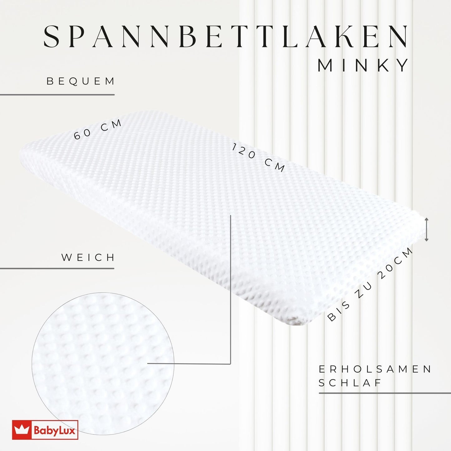 BABYLUX Spannbettlaken für Babybett Kinderbett MINKY 60x120 Weiß