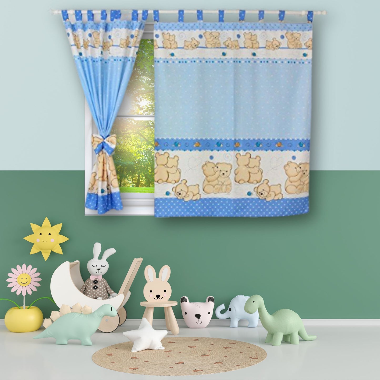 BABYLUX Kinderzimmer VORHÄNGE mit Schlaufen 63. Teddybären Blau