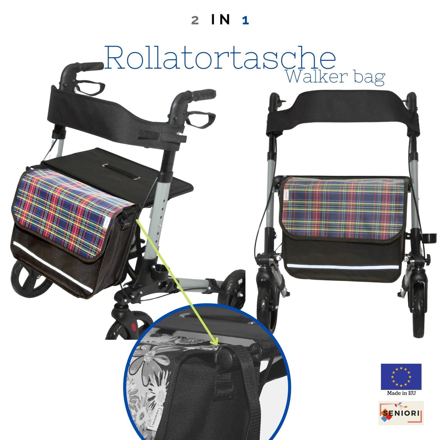 SENIORI Rollator / Rollstuhl Tasche Rollatortasche Rollstuhltasche 7. Tartan_classic