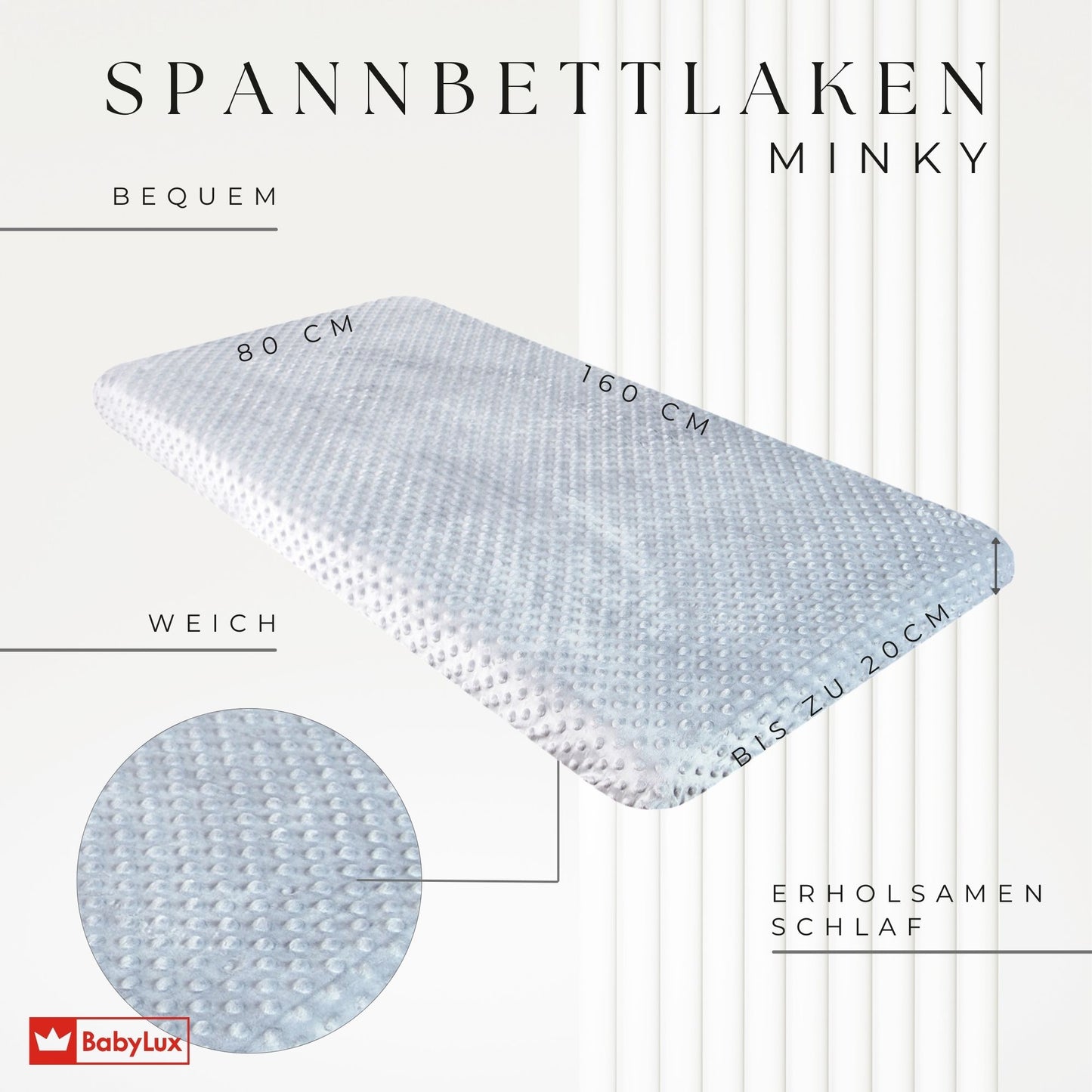 BABYLUX Spannbettlaken für Babybett Kinderbett MINKY 80x160cm Grau