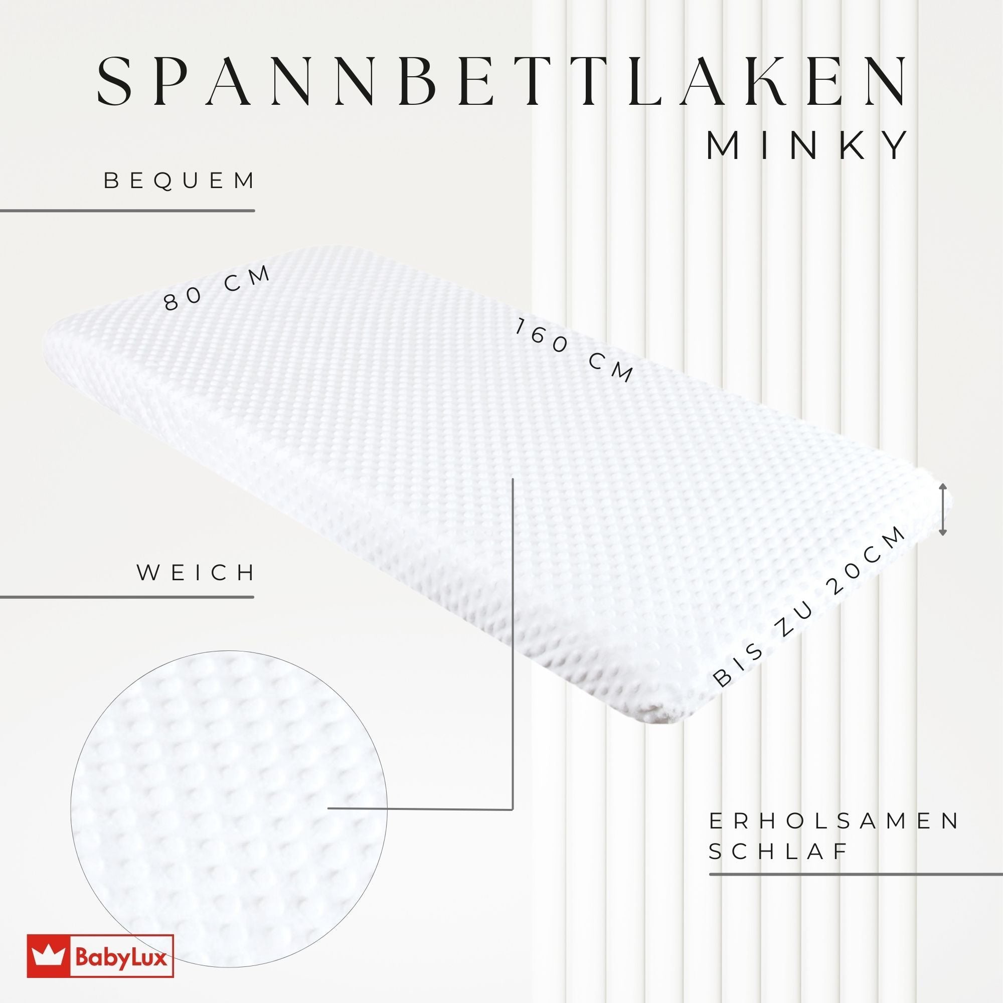 BABYLUX Spannbettlaken für Babybett Kinderbett MINKY 80x160cm Weiß
