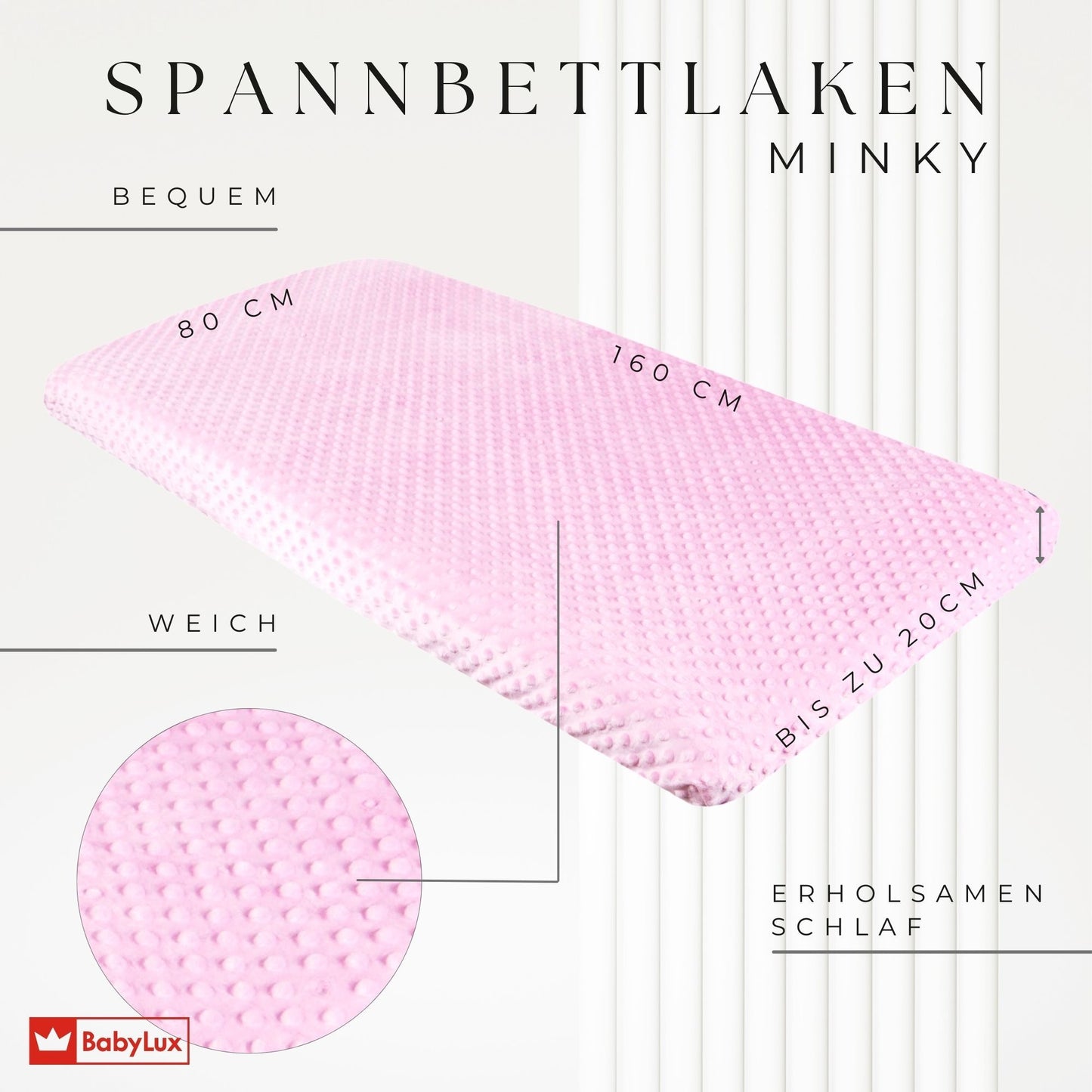 BABYLUX Spannbettlaken für Babybett Kinderbett MINKY 80x160cm Rosa