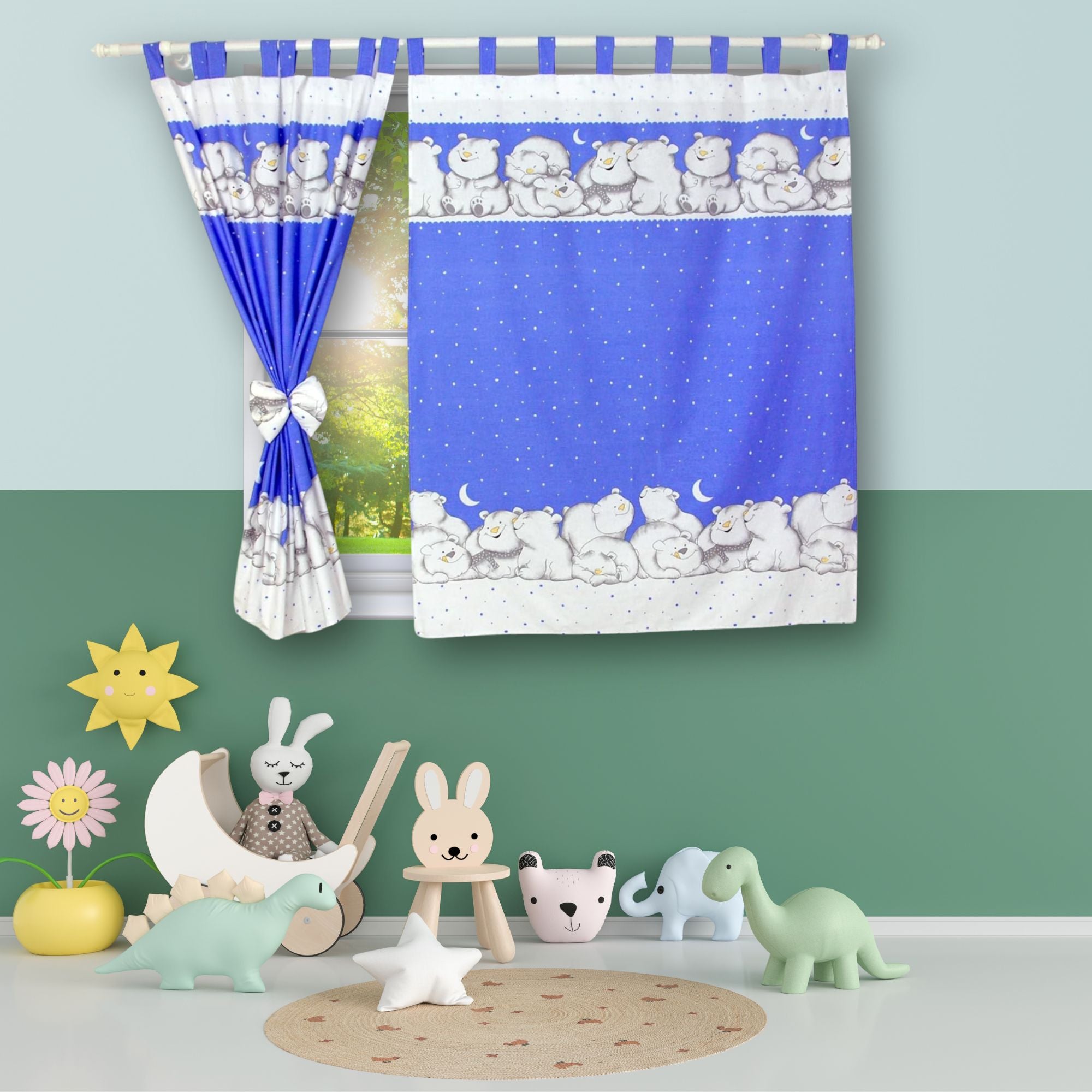 BABYLUX Kinderzimmer VORHÄNGE mit Schlaufen 85. Eisbär Blau