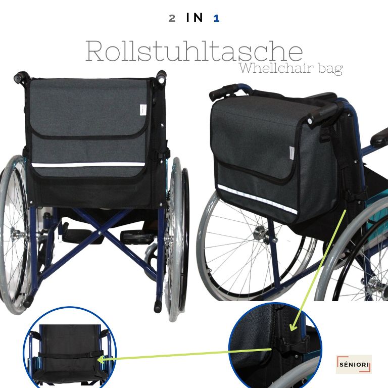 SENIORI Rollator / Rollstuhl Tasche Rollatortasche Rollstuhltasche 3F. Grau - Flex