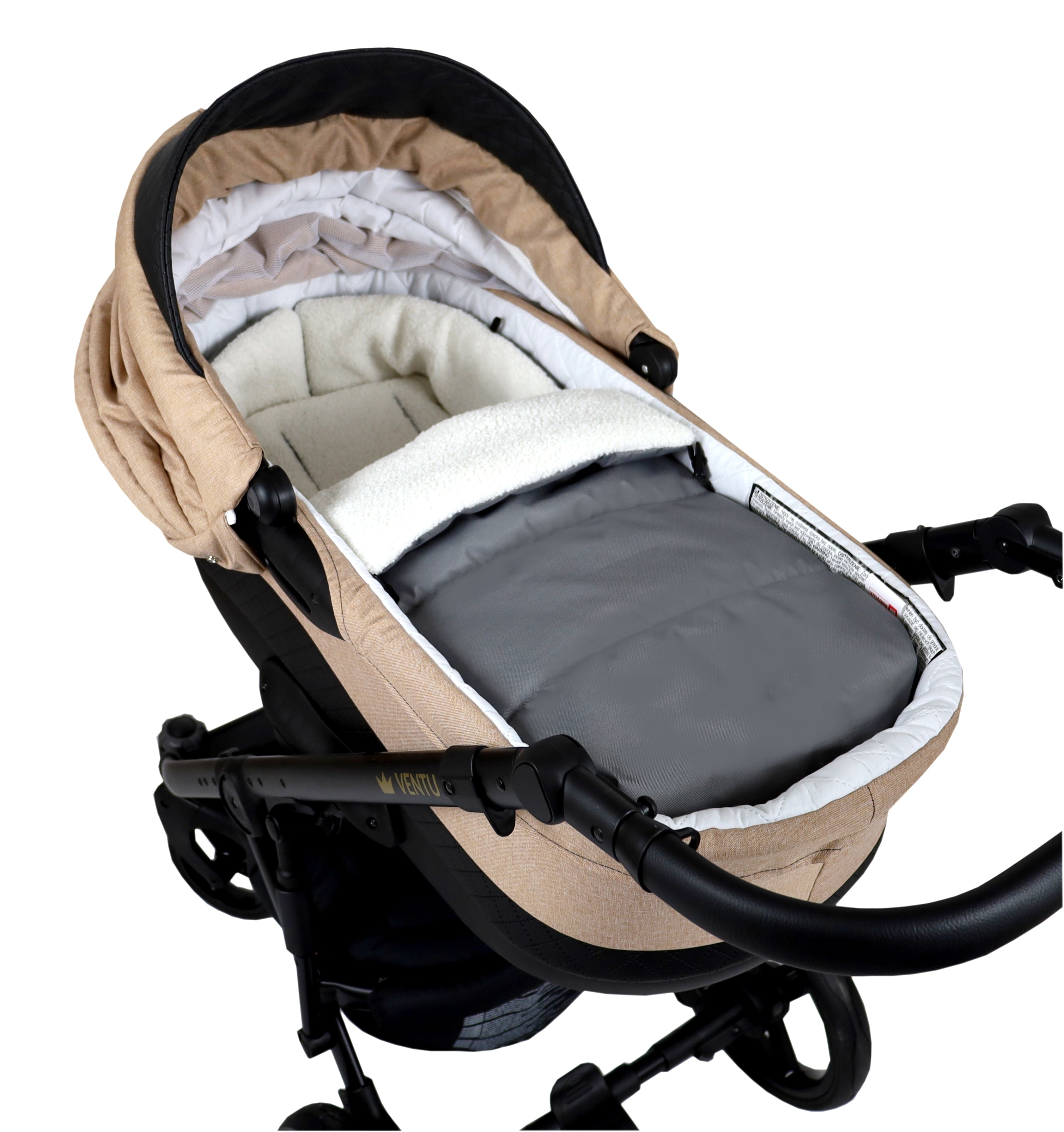 BABYLUX Bouclé Fußsack Kinderwagen 90cm Winter Schlafsack für Buggy, Babyschale BF4 Grau + Boucle Ecru